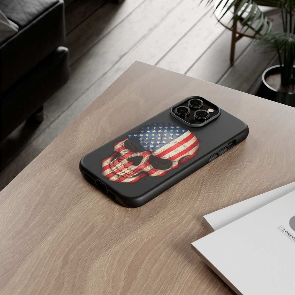 American Flag Skull Phone Case - Patriotic Tough Protective Cover