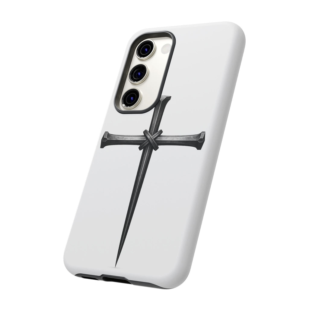 Nail Cross Tough Phone Case – Minimal Gothic Christian Armor for Samsung & iPhone