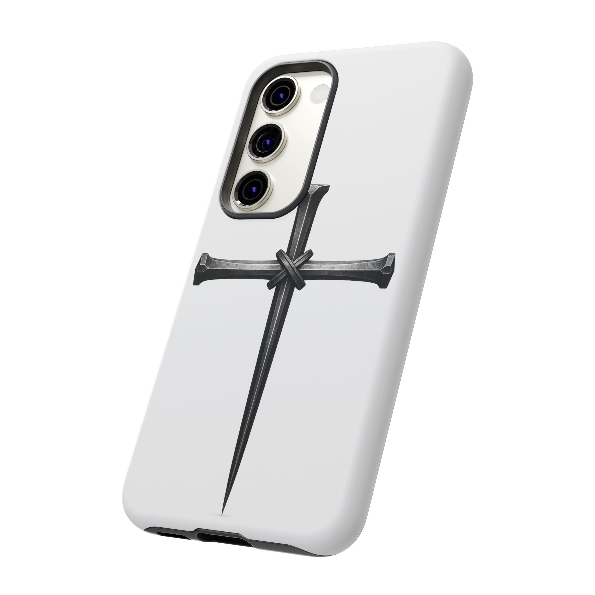 Nail Cross Tough Phone Case – Minimal Gothic Christian Armor for Samsung & iPhone