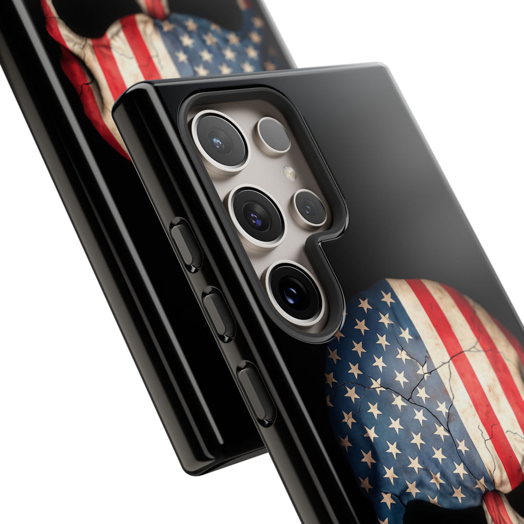 American Flag Skull Phone Case - Patriotic Tough Protective Cover