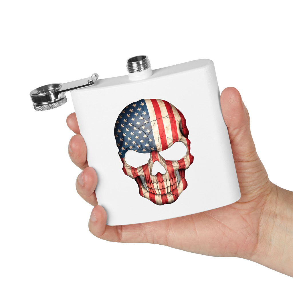 American Flag Skull Flask — 6oz Stainless Steel Patriotic Hip Flask