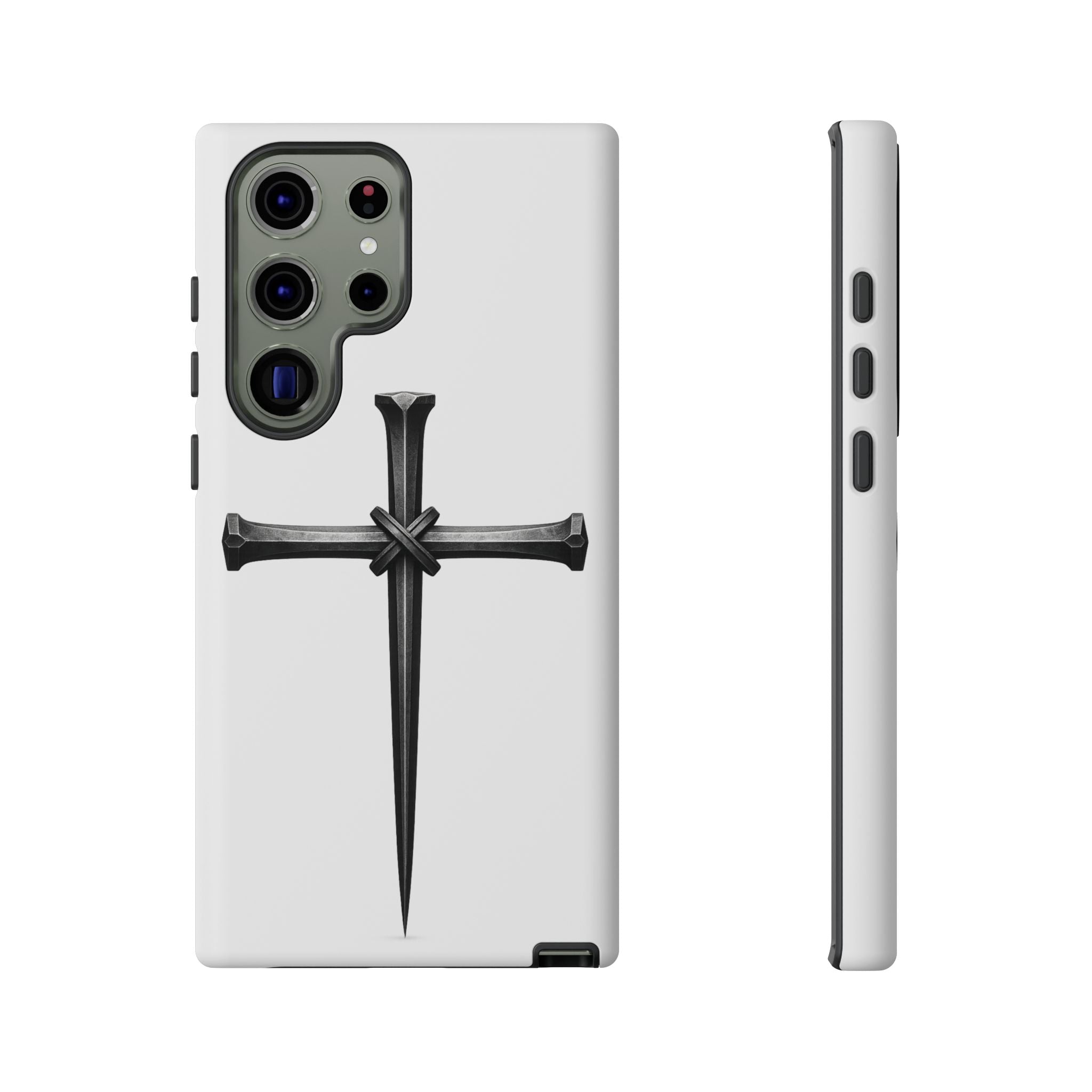 Nail Cross Tough Phone Case – Minimal Gothic Christian Armor for Samsung & iPhone