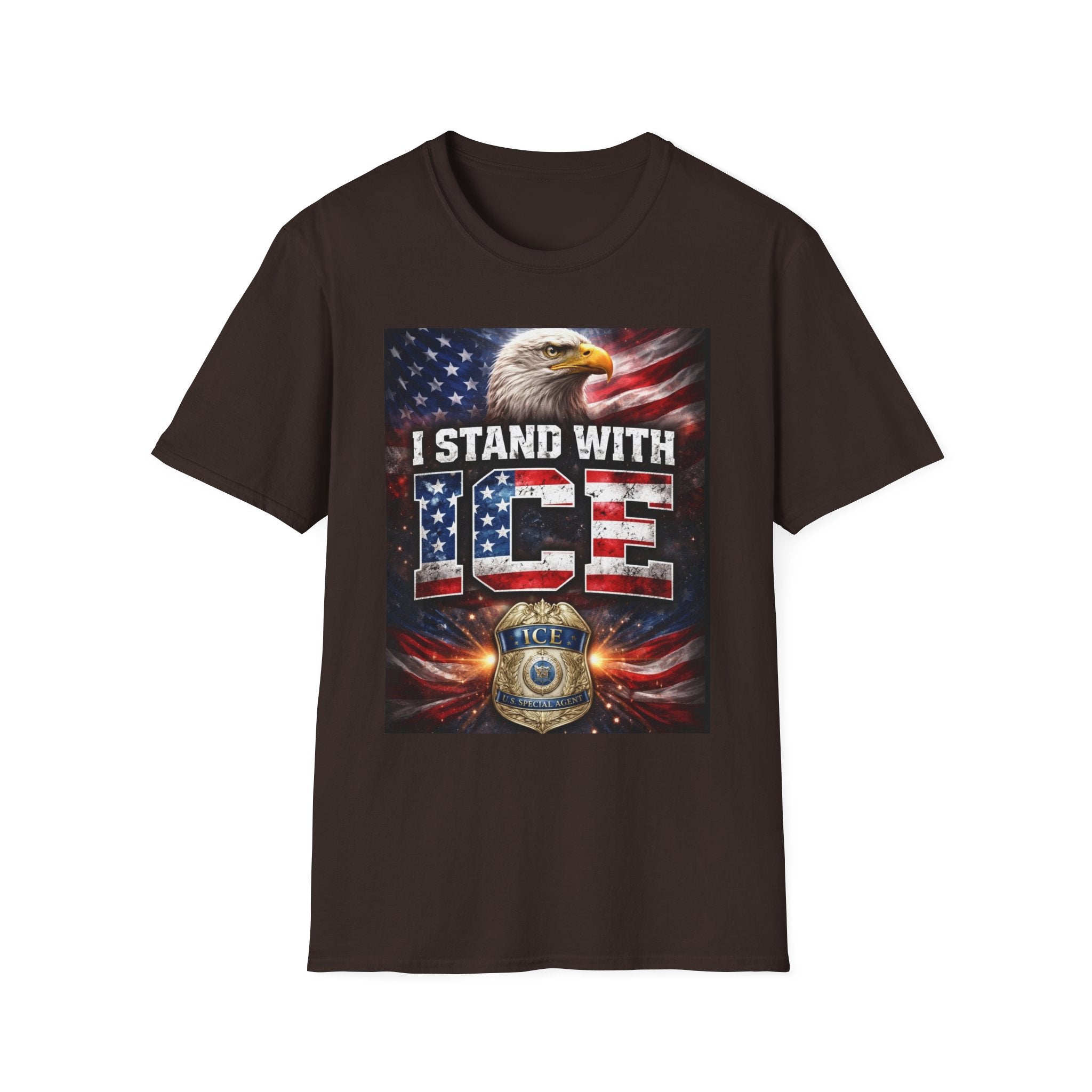 I Stand With ICE American Flag Eagle T-Shirt — Pro-ICE Patriotic Tee