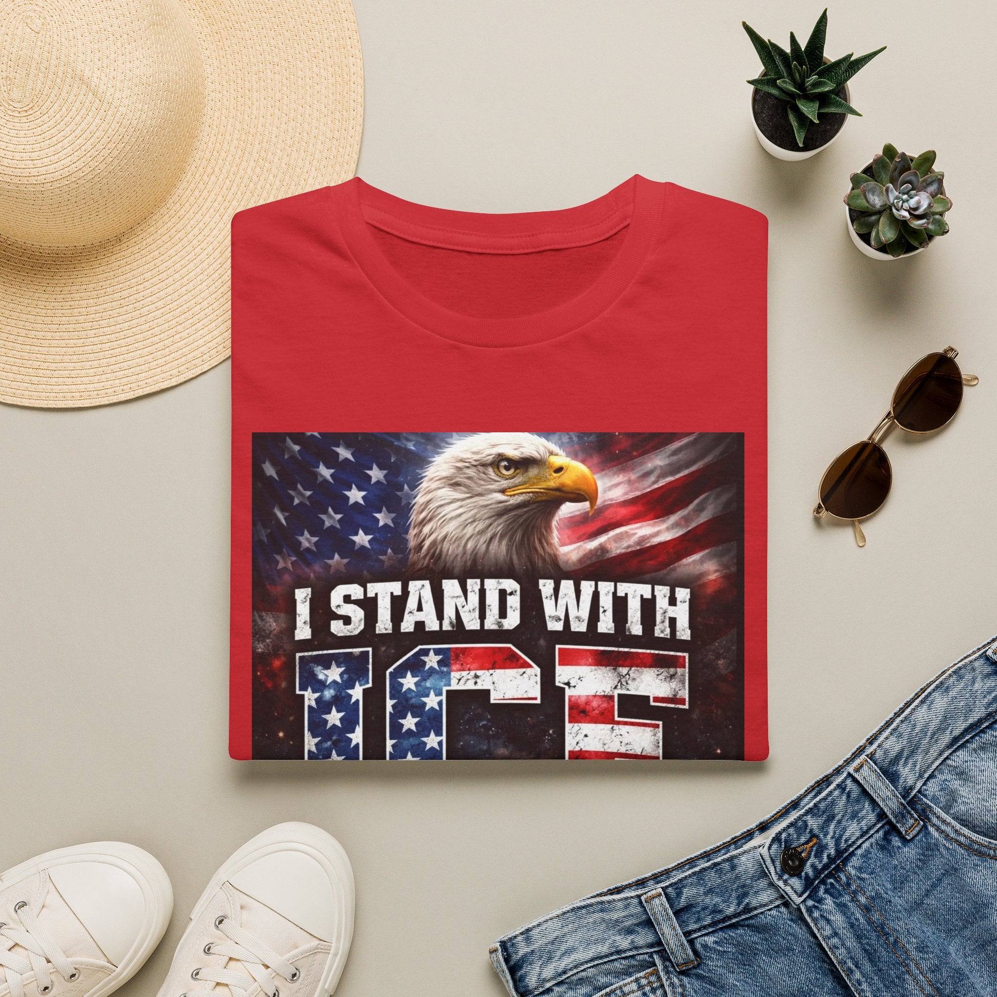 I Stand With ICE American Flag Eagle T-Shirt — Pro-ICE Patriotic Tee