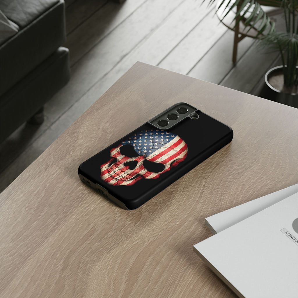 American Flag Skull Phone Case - Patriotic Tough Protective Cover