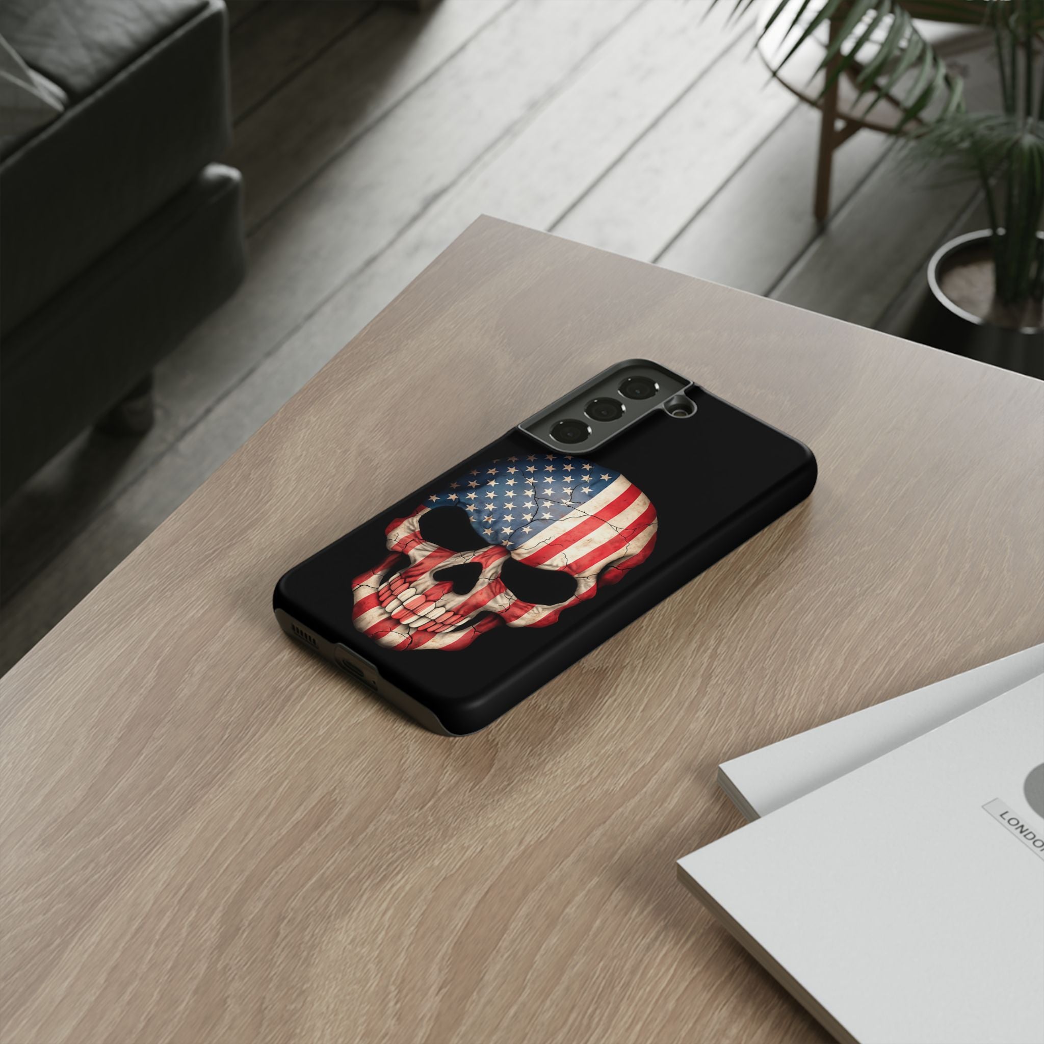 American Flag Skull Phone Case - Patriotic Tough Protective Cover