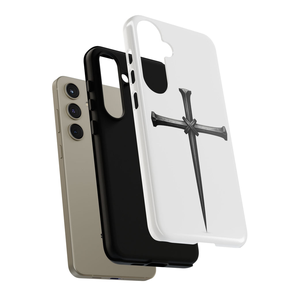 Nail Cross Tough Phone Case – Minimal Gothic Christian Armor for Samsung & iPhone