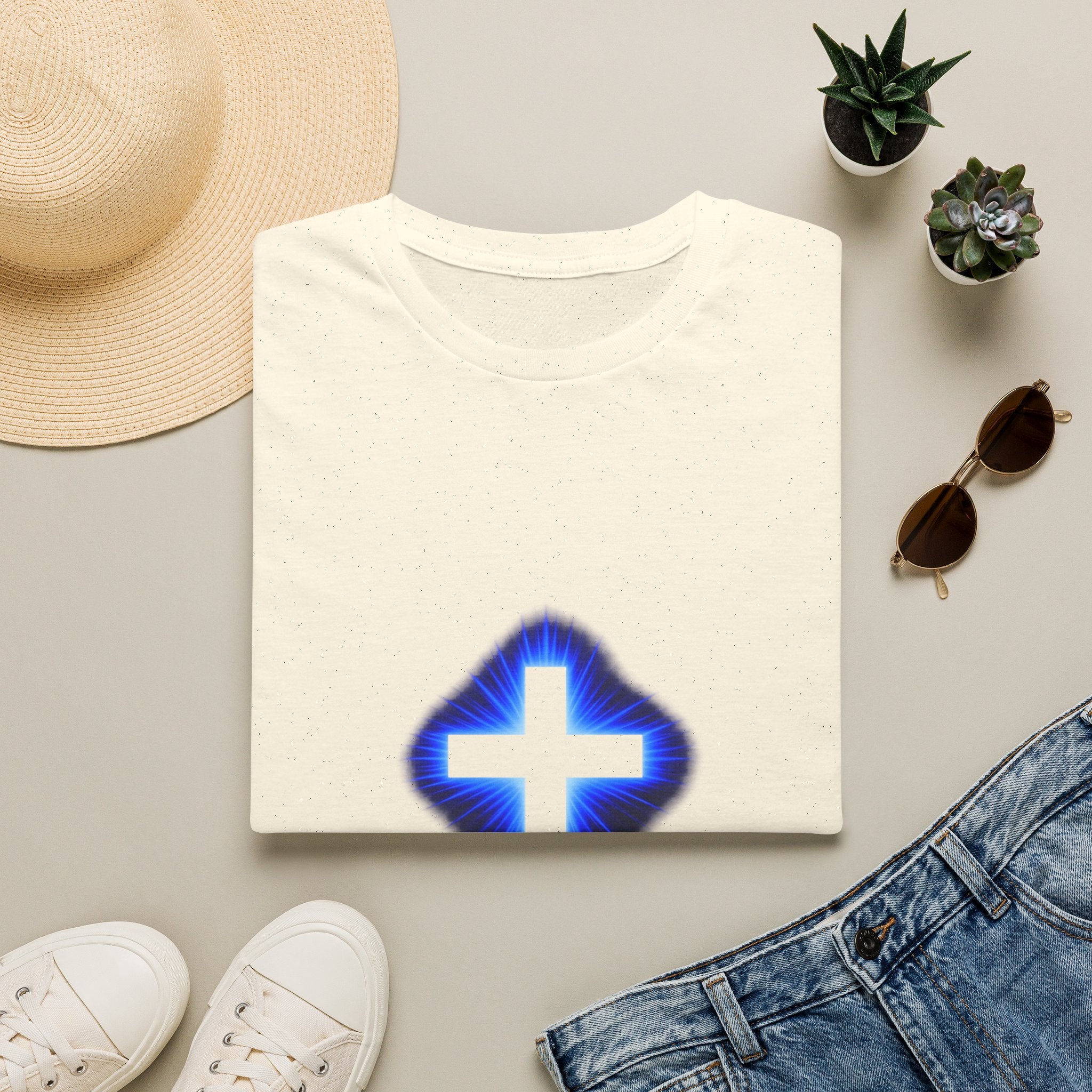 Blue Glowing Cross T‑Shirt — Christian Faith Graphic Tee