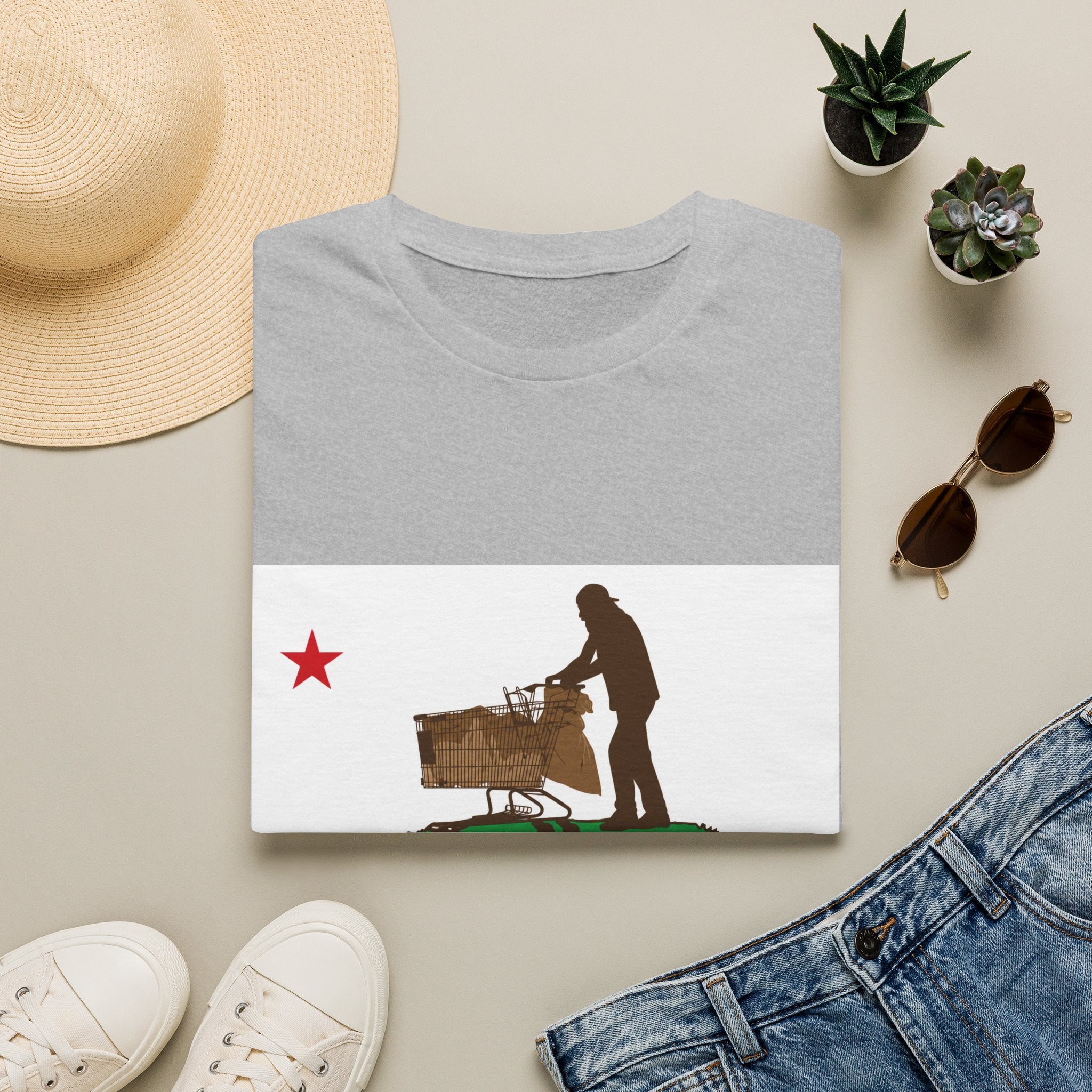 California Republic Grocery Cart T-Shirt — Funny State Flag Design