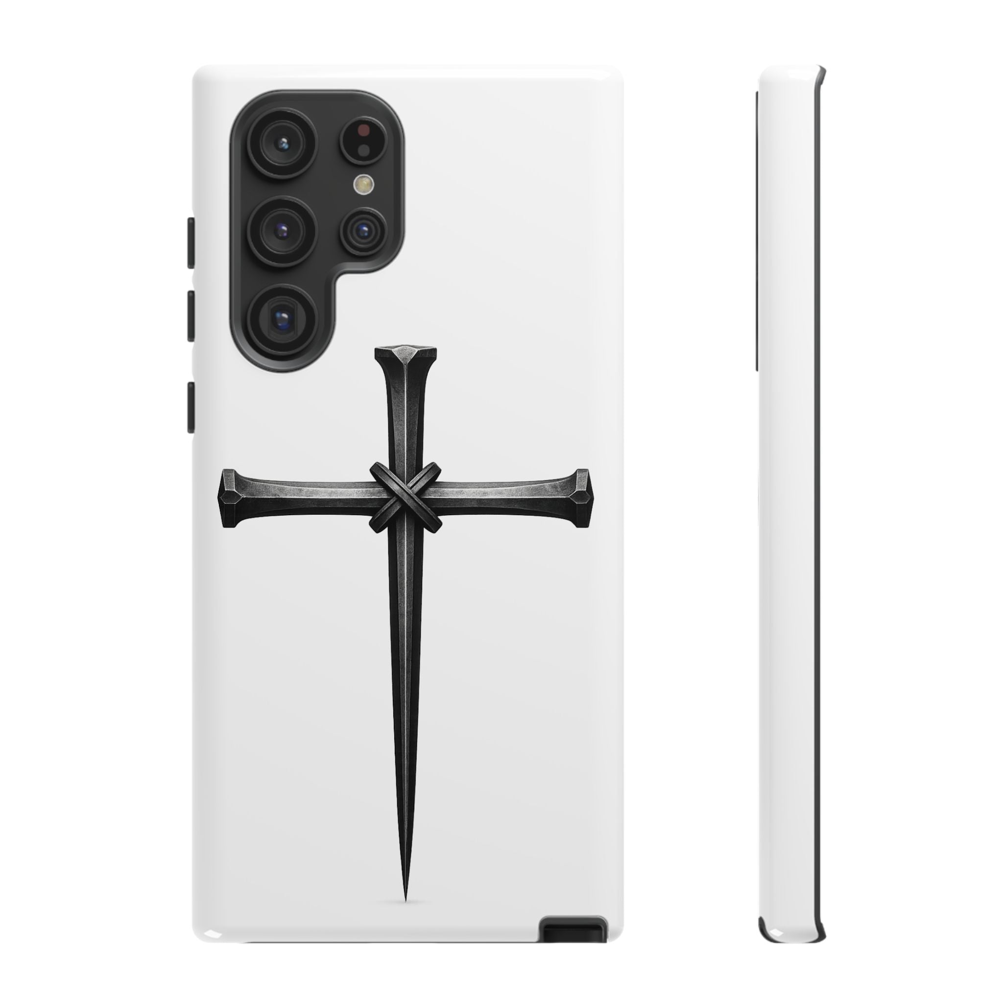 Nail Cross Tough Phone Case – Minimal Gothic Christian Armor for Samsung & iPhone