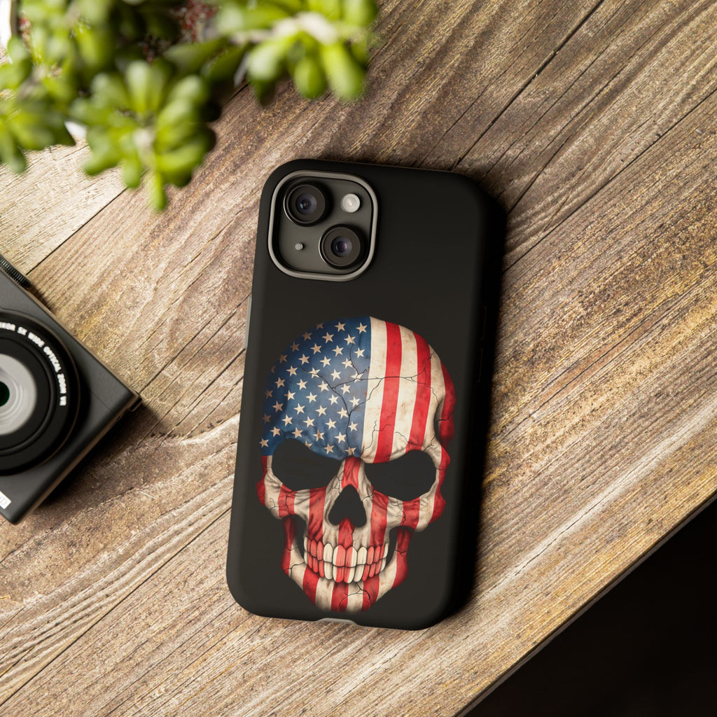 American Flag Skull Phone Case - Patriotic Tough Protective Cover