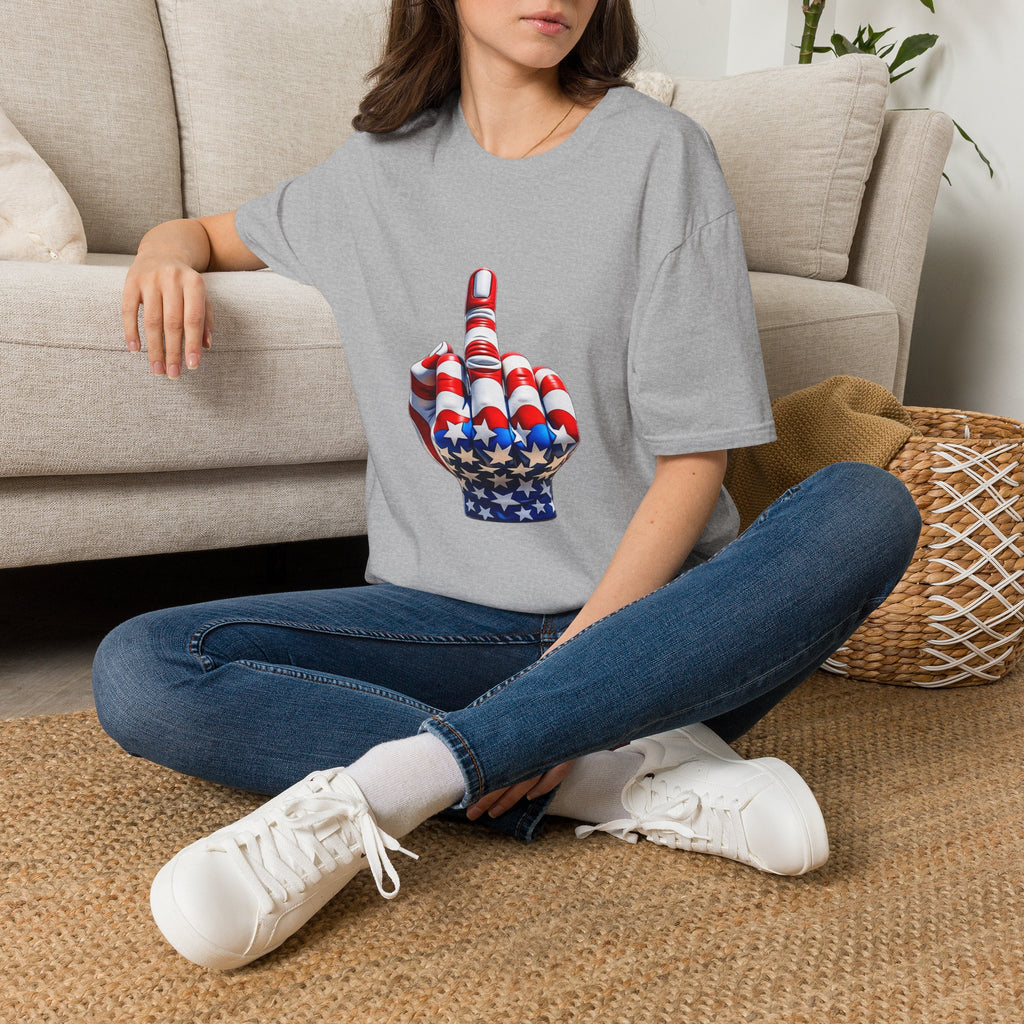 Middle Finger USA Flag T‑Shirt — Patriotic Offensive Graphic Tee
