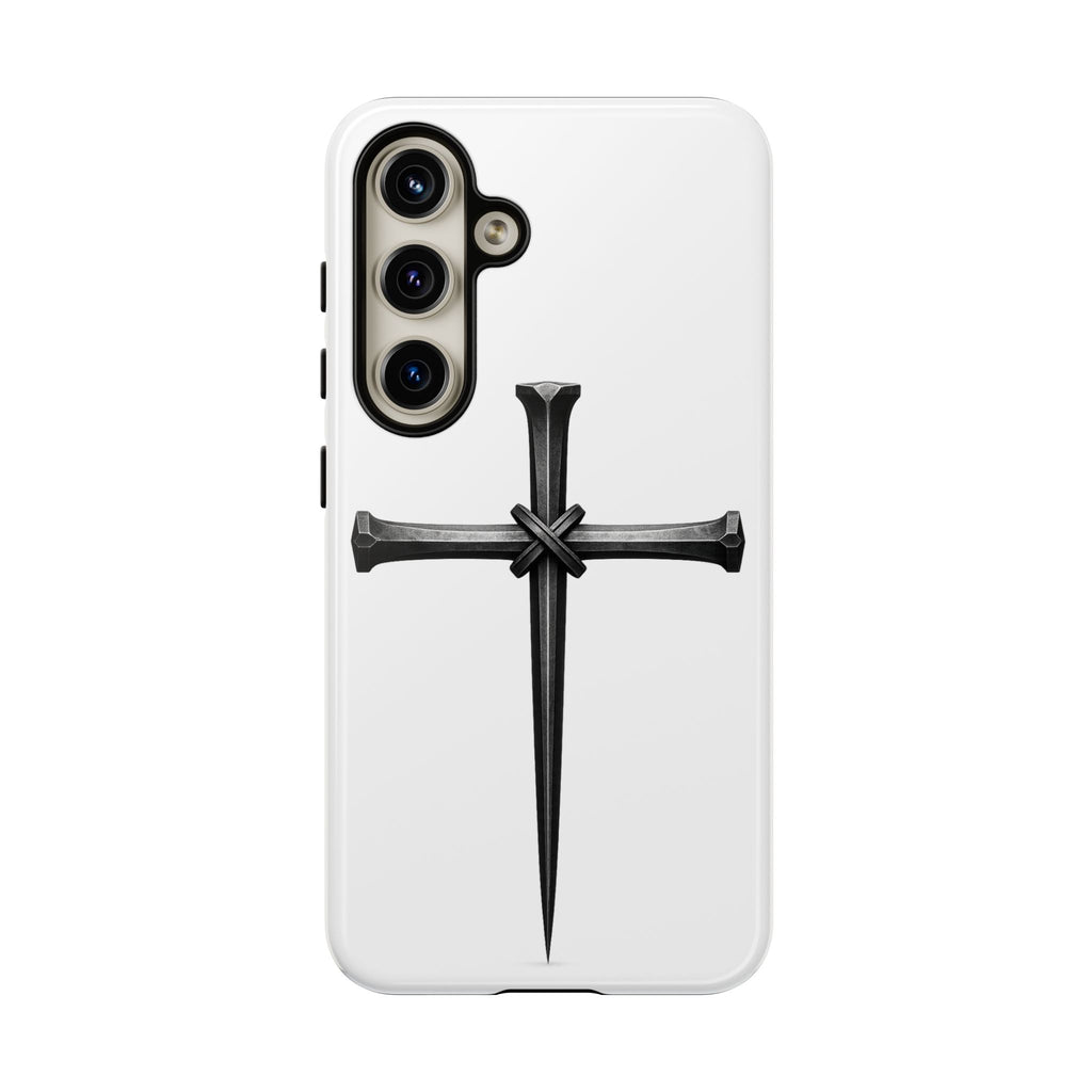 Nail Cross Tough Phone Case – Minimal Gothic Christian Armor for Samsung & iPhone