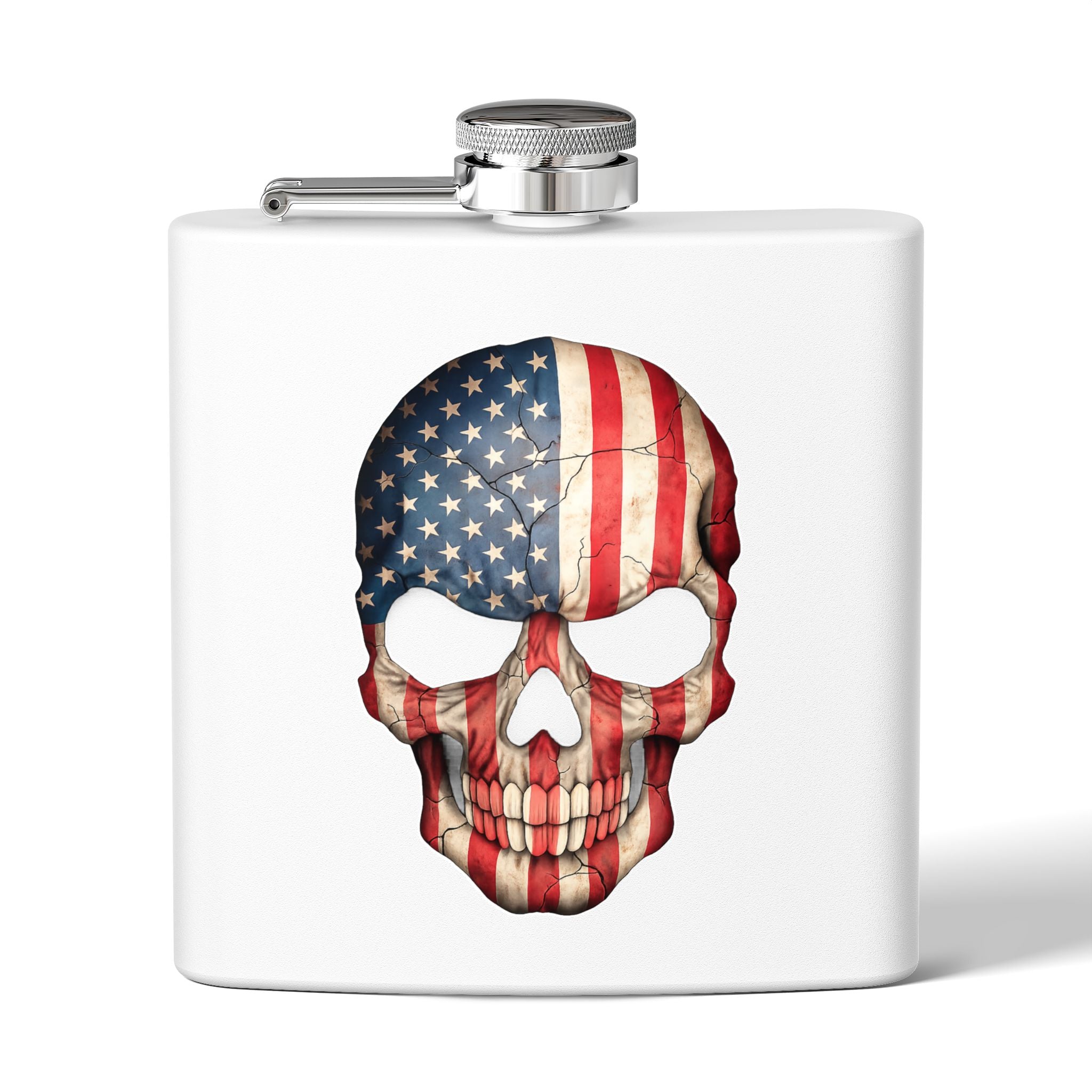American Flag Skull Flask — 6oz Stainless Steel Patriotic Hip Flask