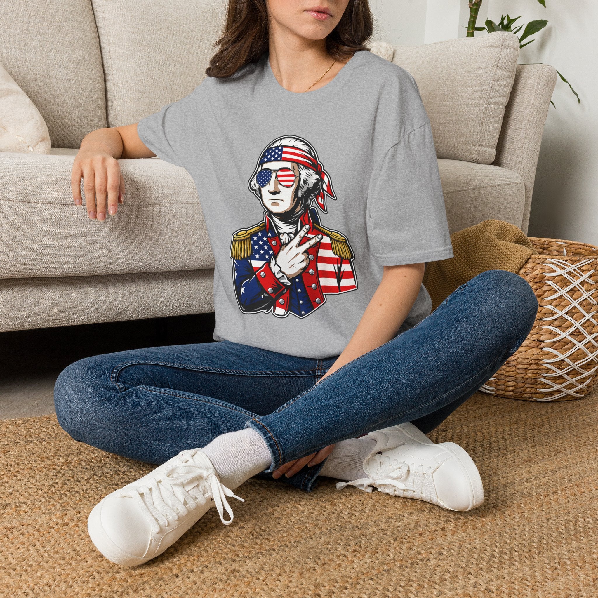 Patriotic George Washington T-Shirt – American Flag Bandana & Shades Tee