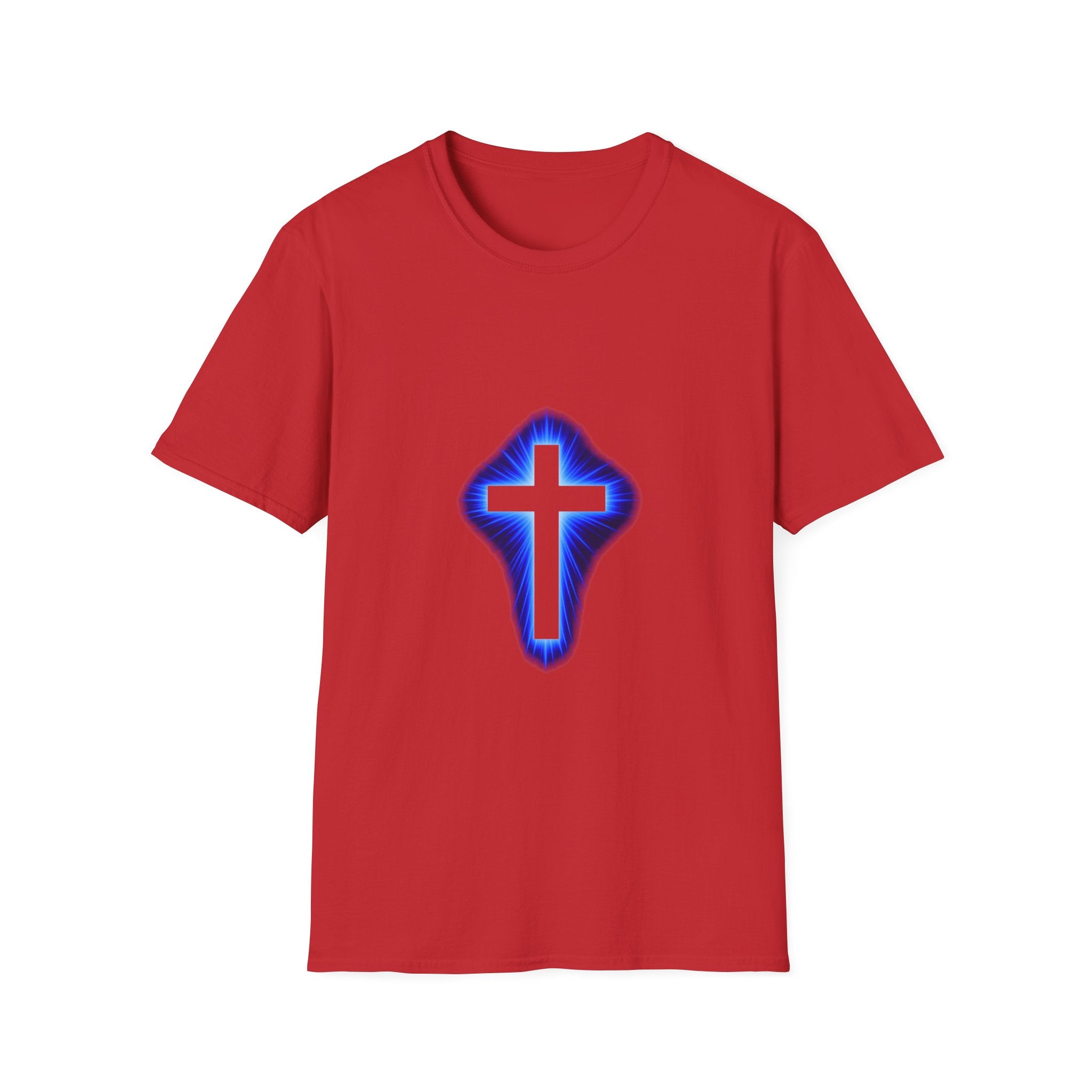 Blue Glowing Cross T‑Shirt — Christian Faith Graphic Tee