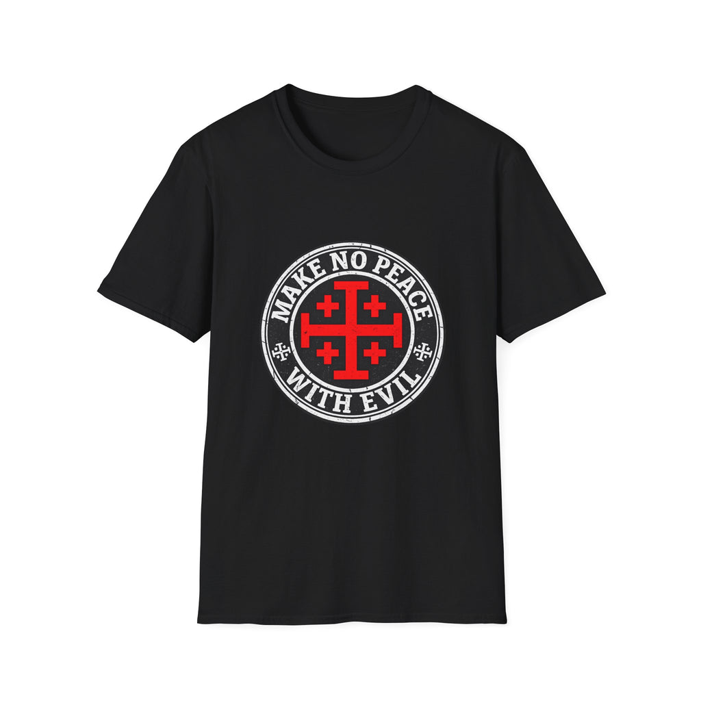 Make No Peace T-Shirt — Bold Crusader Emblem Tee ("Make No Peace With Evil")