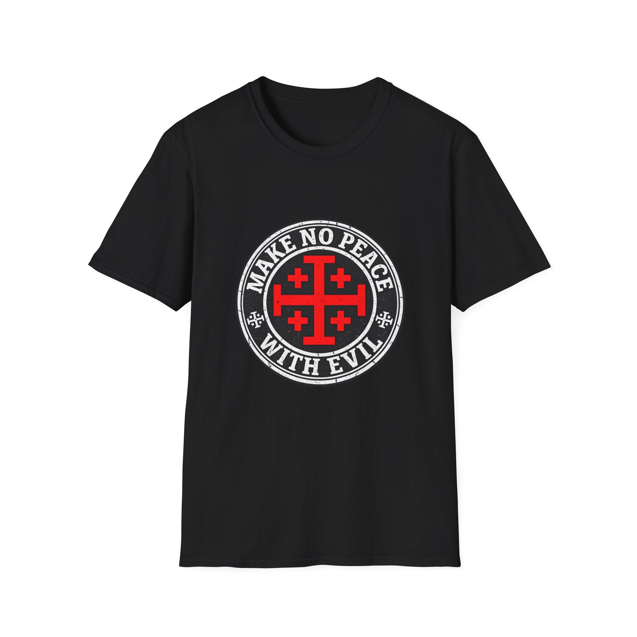 Make No Peace T-Shirt — Bold Crusader Emblem Tee ("Make No Peace With Evil")