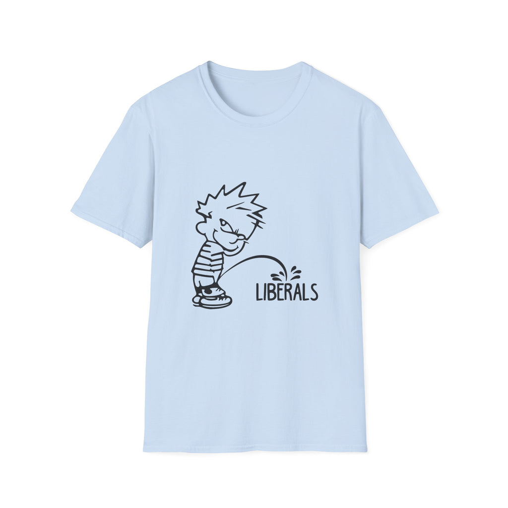 Political Humor T-Shirt — Cartoon Boy ‘Peeing on Liberals’ Graphic