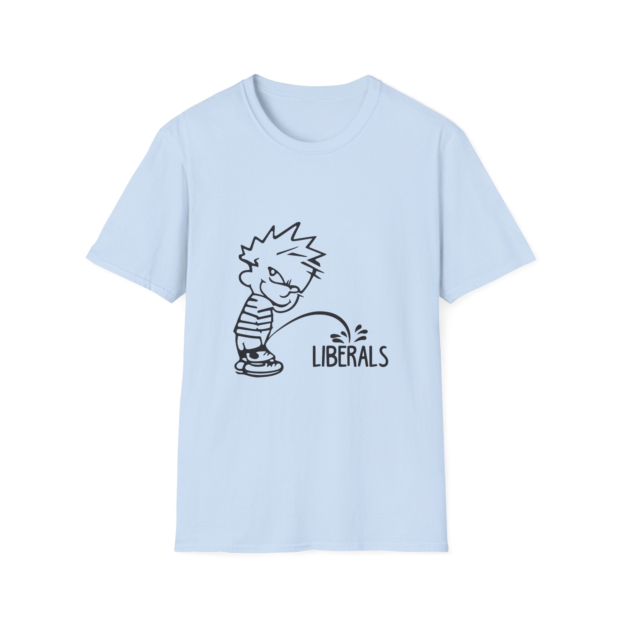 Political Humor T-Shirt — Cartoon Boy ‘Peeing on Liberals’ Graphic