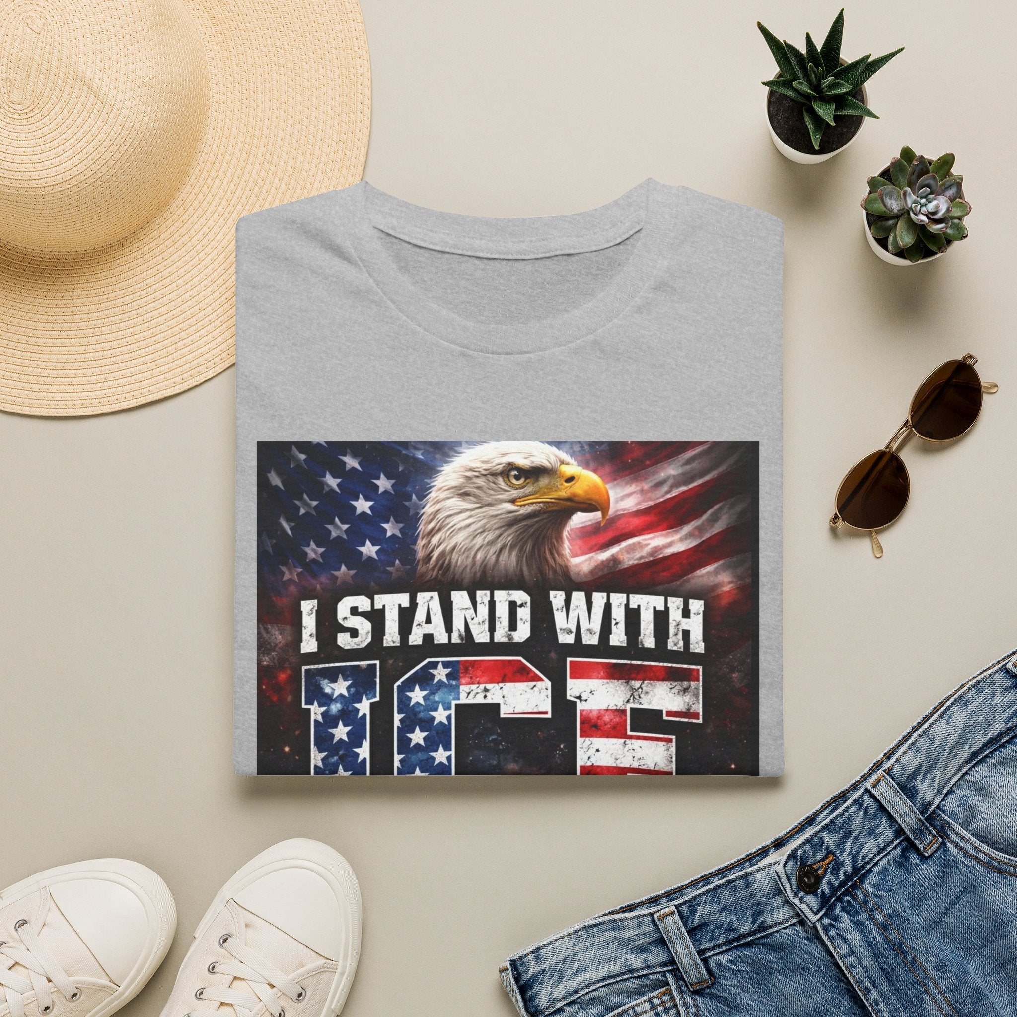 I Stand With ICE American Flag Eagle T-Shirt — Pro-ICE Patriotic Tee
