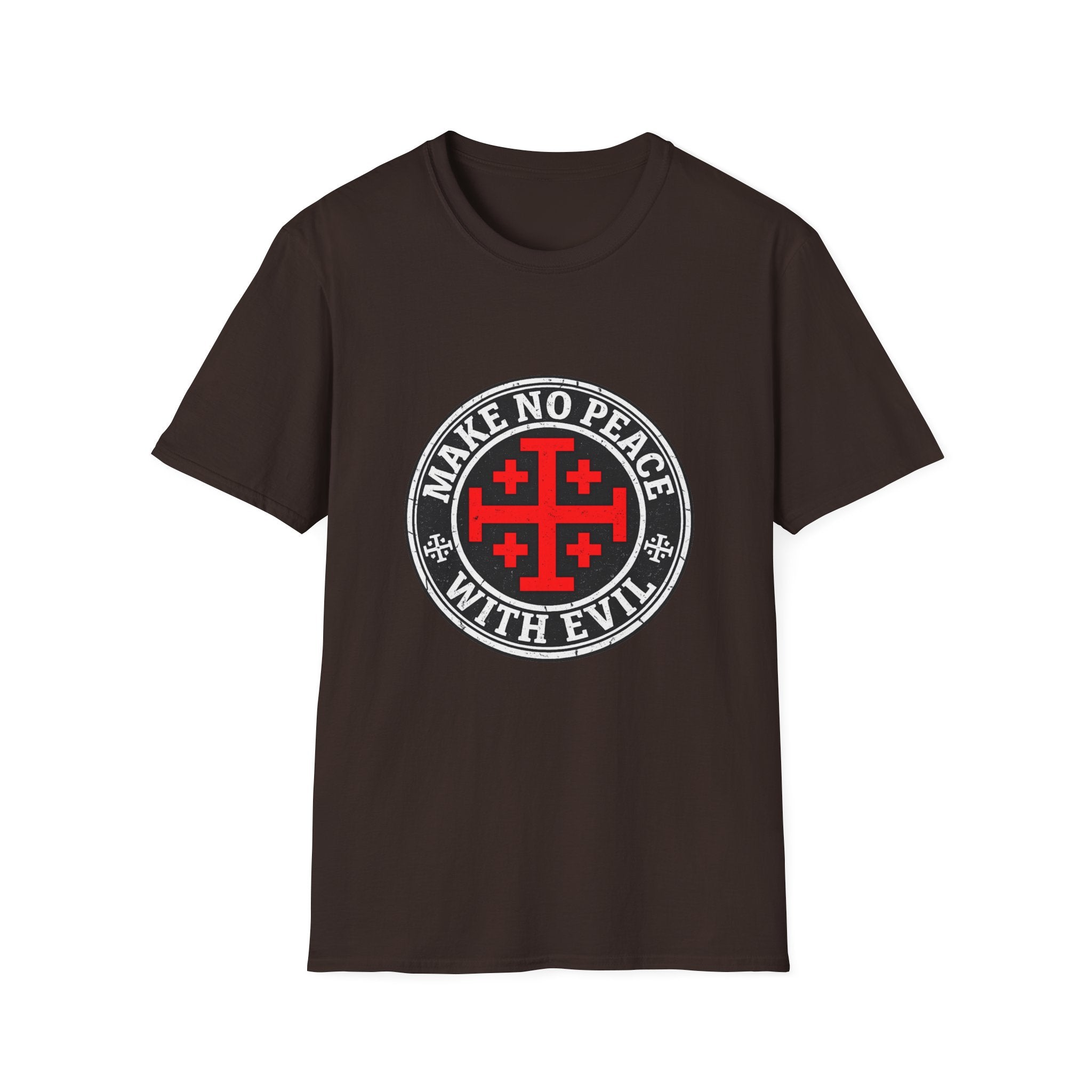 Make No Peace T-Shirt — Bold Crusader Emblem Tee ("Make No Peace With Evil")