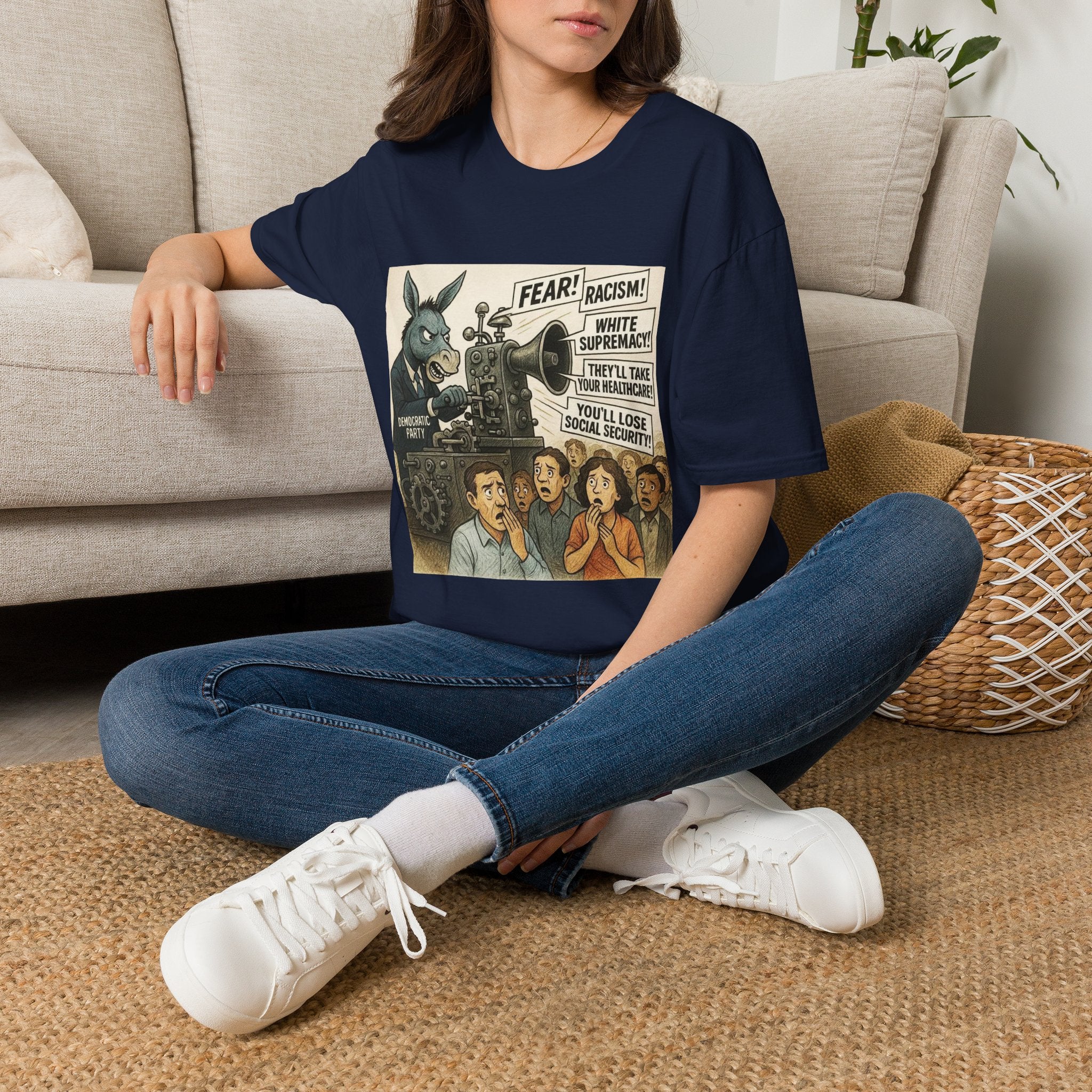 Graphic T-Shirt — Vintage Political Cartoon ‘Fear! Racism! White Supremacy!’