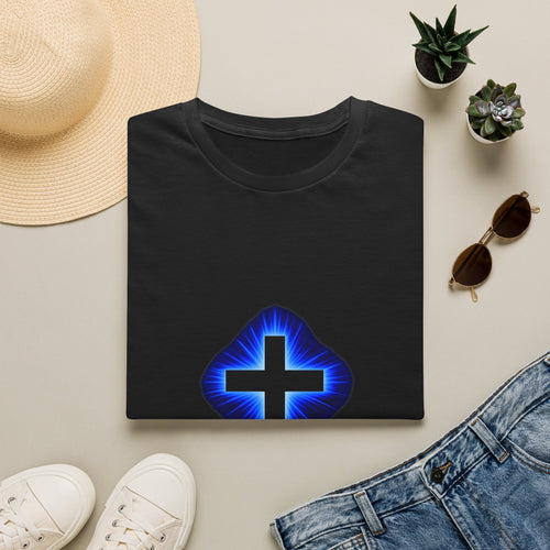 Blue Glowing Cross T‑Shirt — Christian Faith Graphic Tee