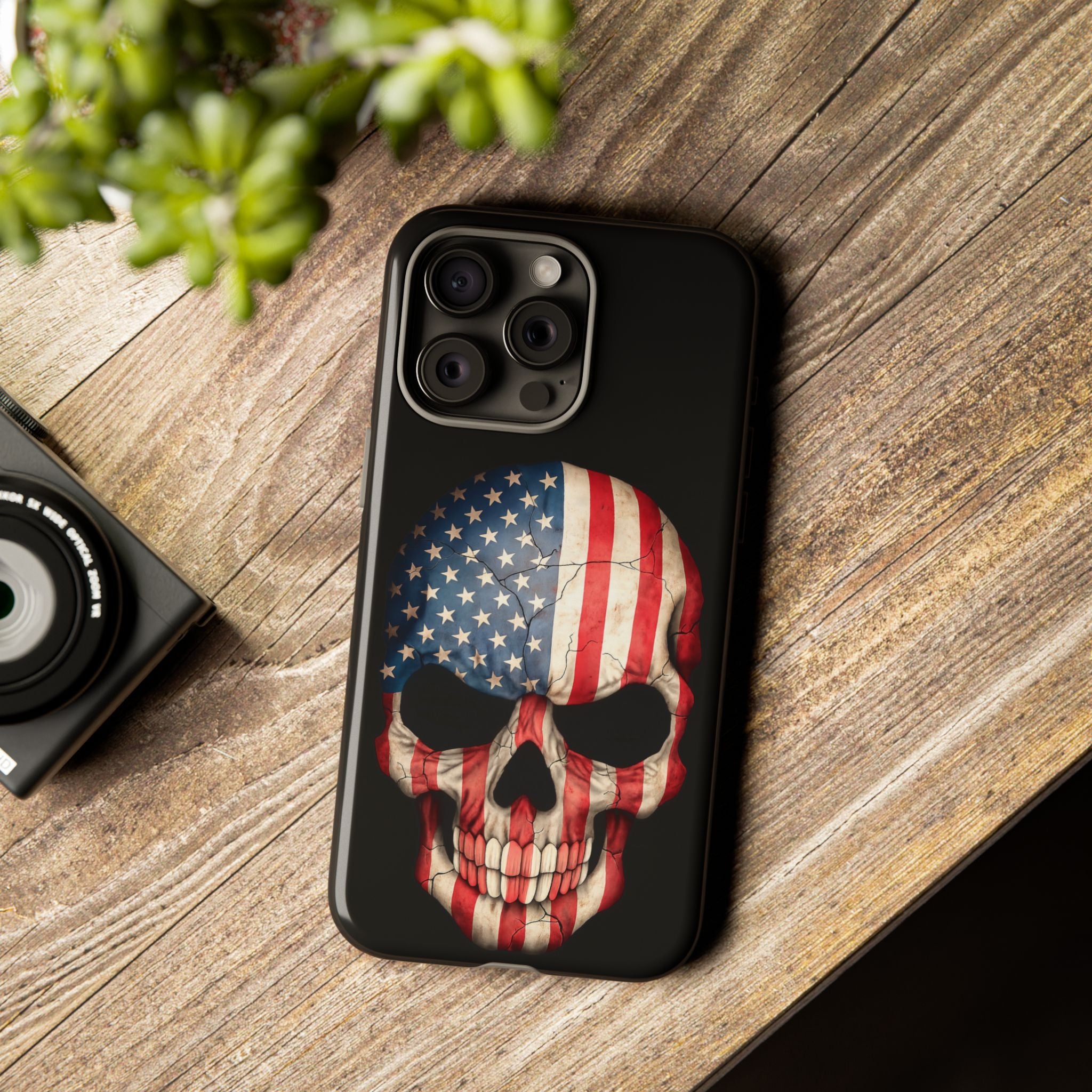 American Flag Skull Phone Case - Patriotic Tough Protective Cover