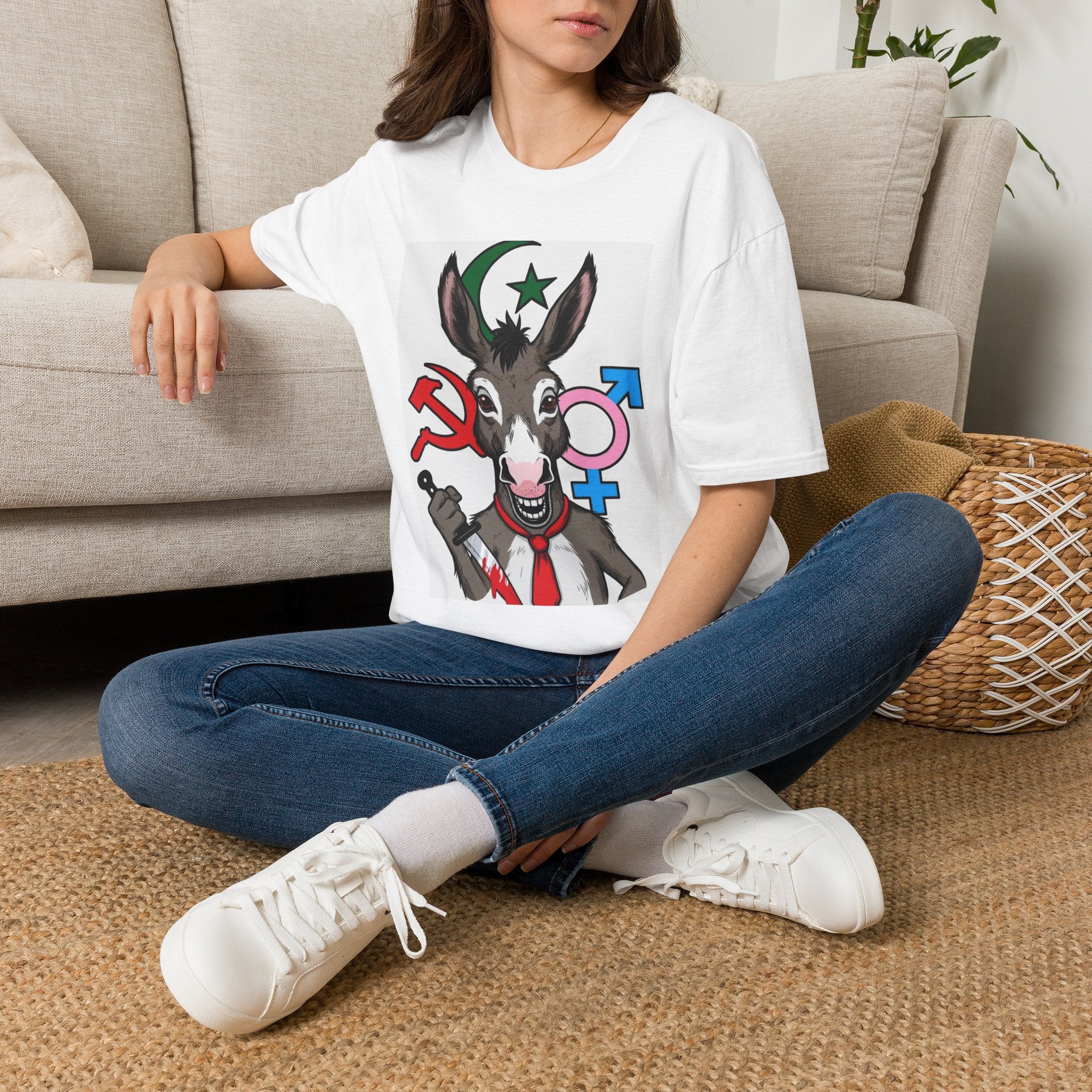 Political Donkey Graphic T-Shirt — Progressive Symbols Cartoon Tee