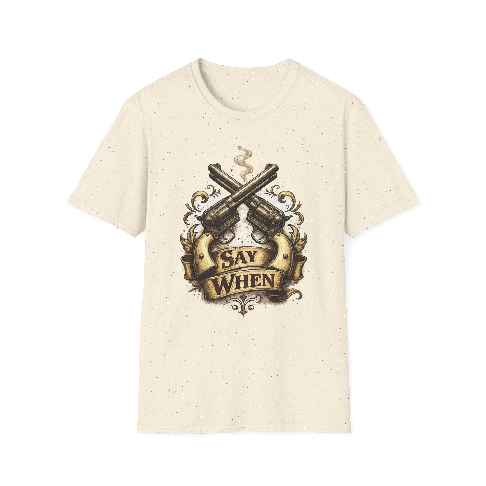 Western Revolver T‑Shirt — "Say When" Vintage Gun Graphic