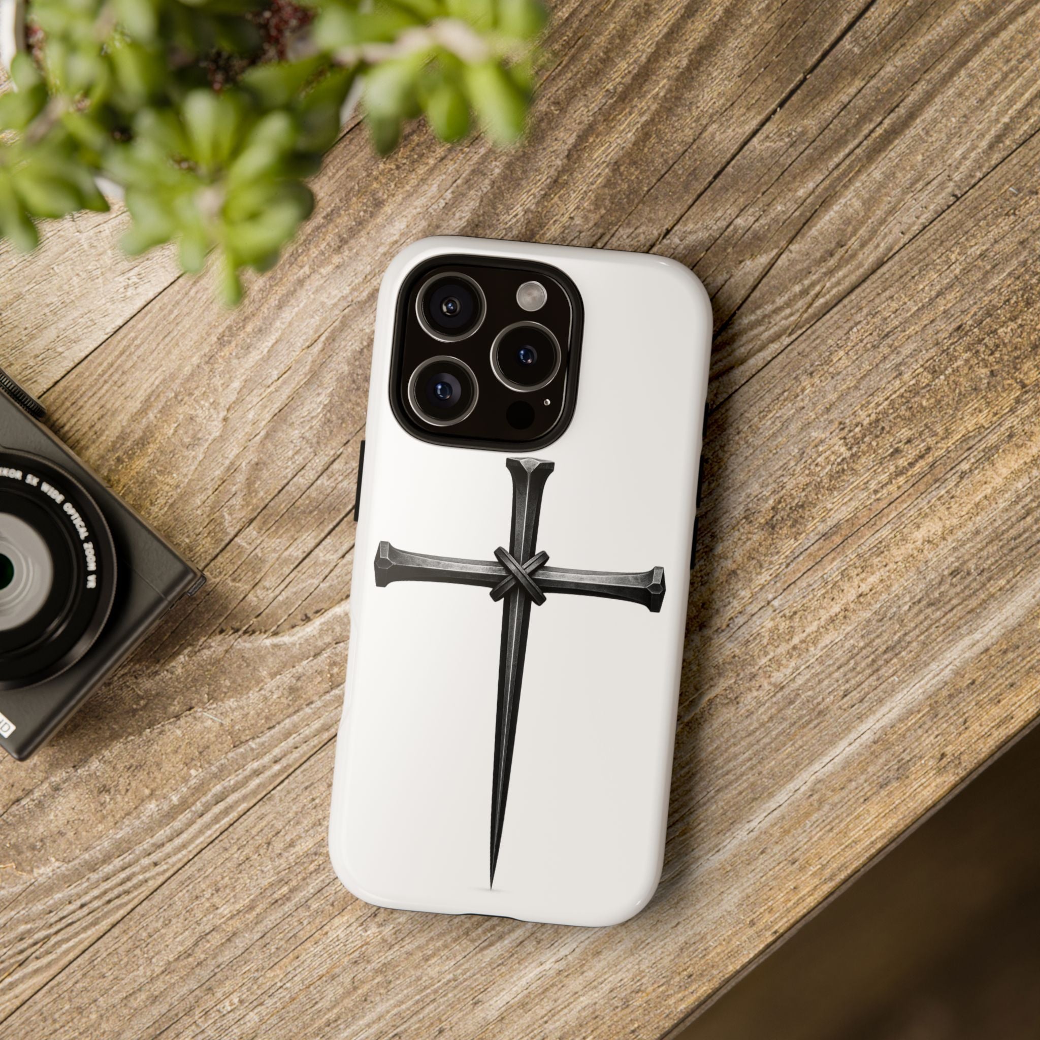 Nail Cross Tough Phone Case – Minimal Gothic Christian Armor for Samsung & iPhone