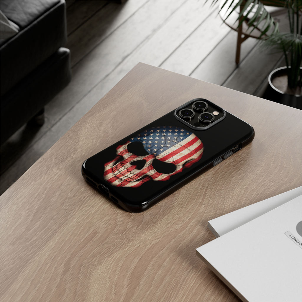 American Flag Skull Phone Case - Patriotic Tough Protective Cover