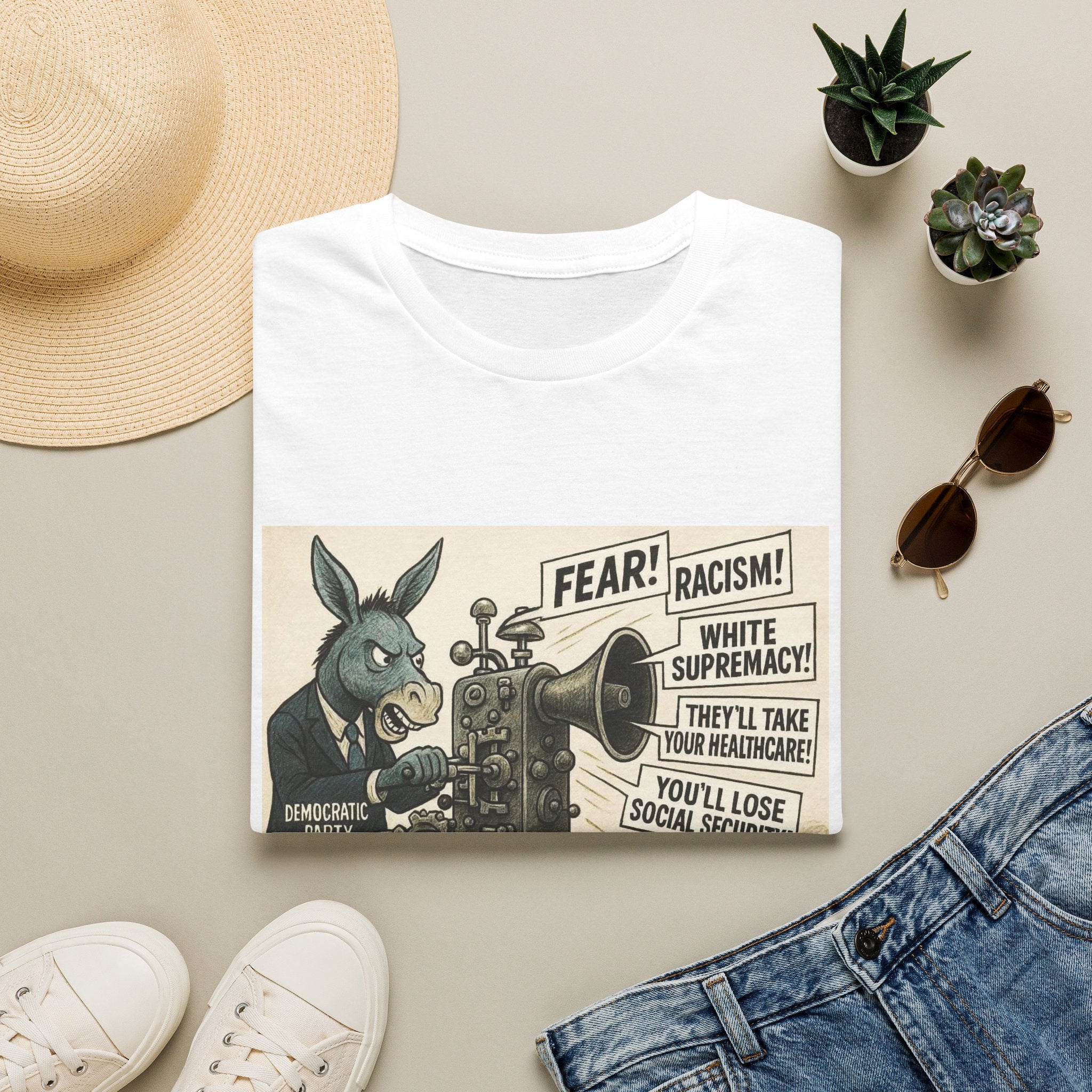 Graphic T-Shirt — Vintage Political Cartoon ‘Fear! Racism! White Supremacy!’