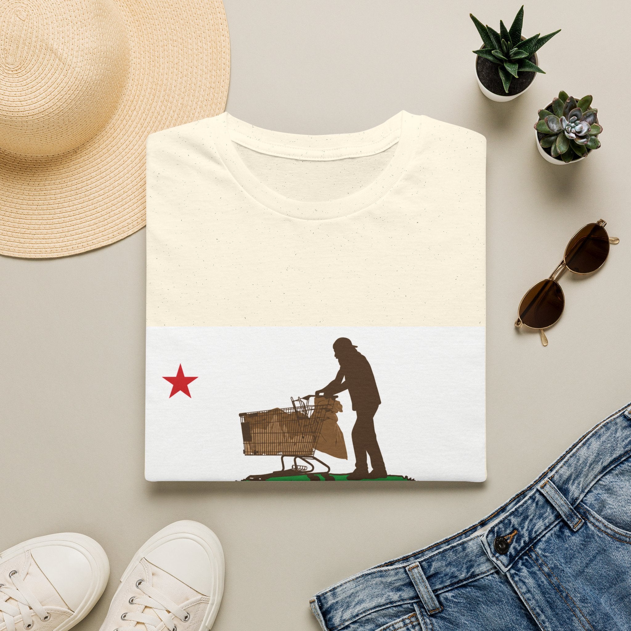 California Republic Grocery Cart T-Shirt — Funny State Flag Design