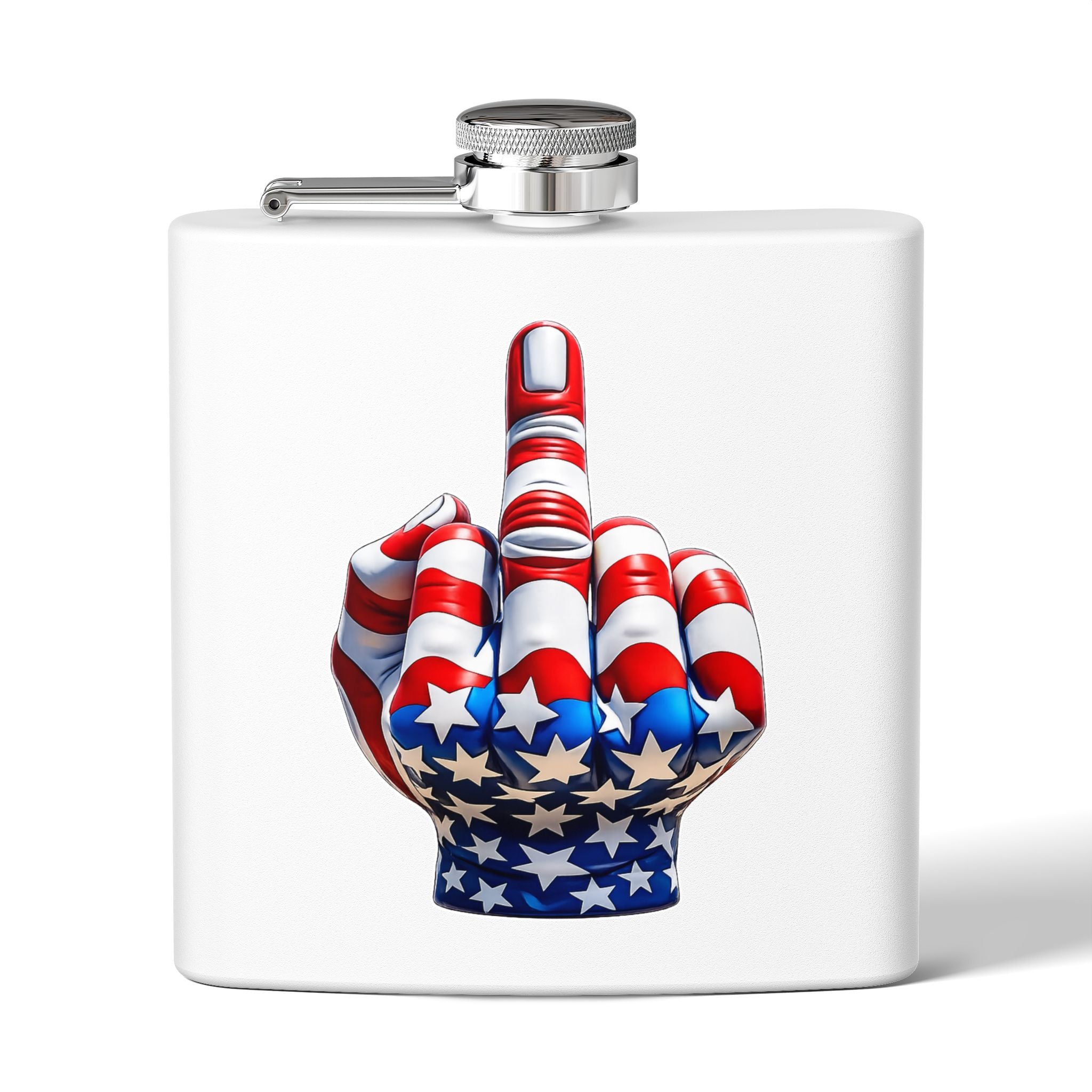 6oz Stainless Steel Flask — Patriotic Middle Finger USA Flag Design
