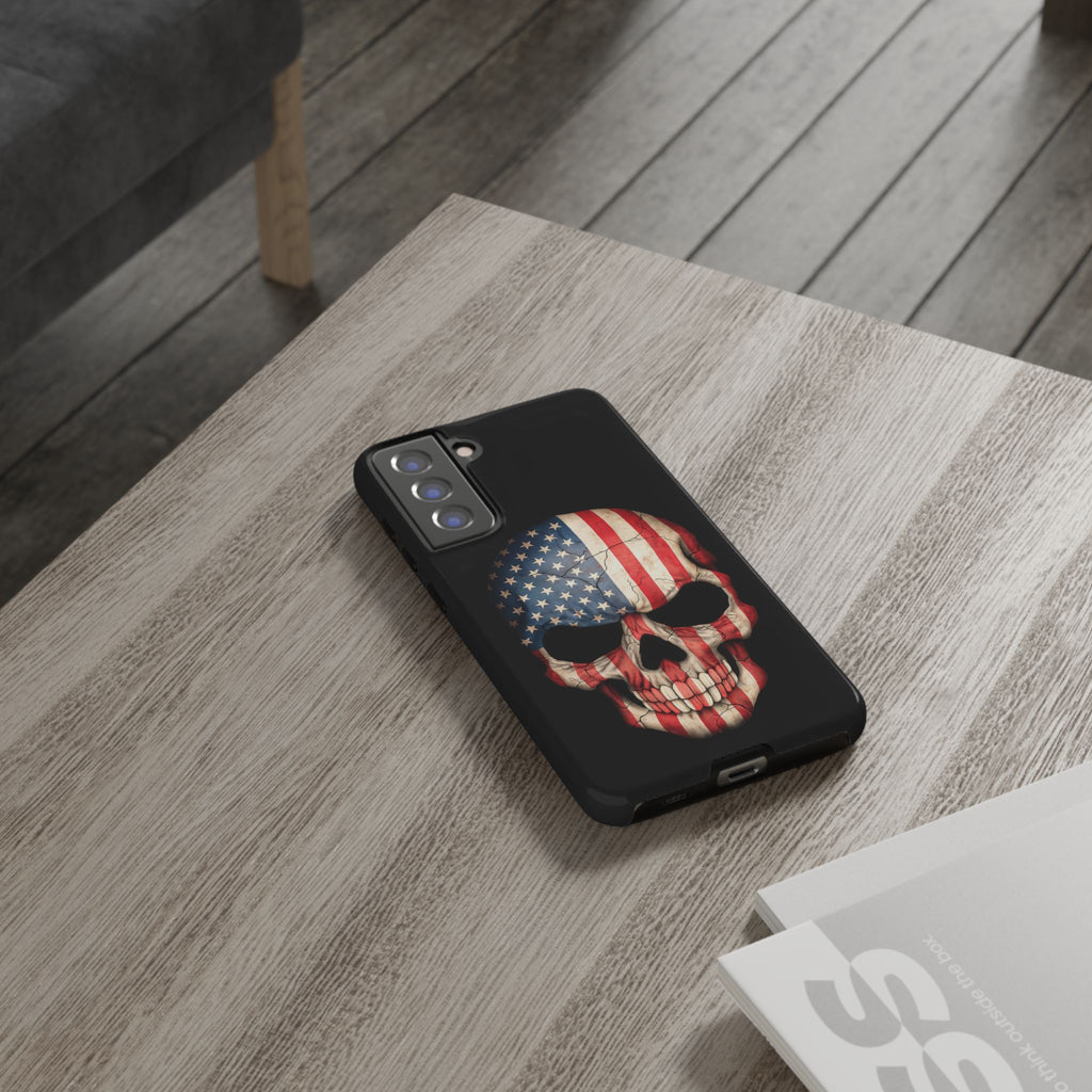 American Flag Skull Phone Case - Patriotic Tough Protective Cover