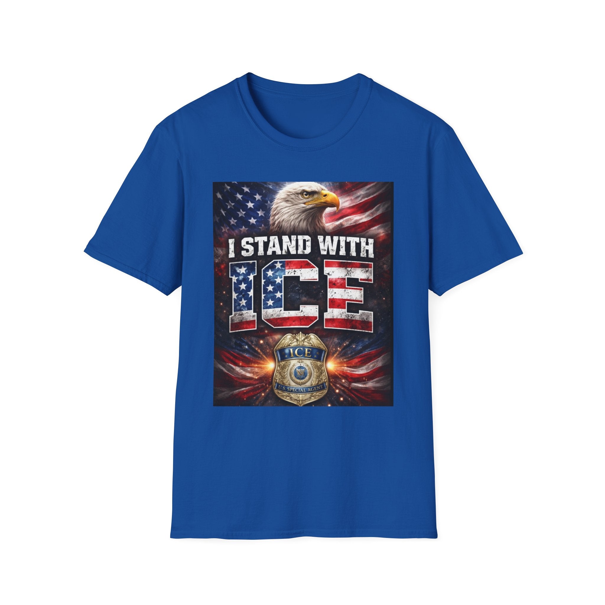 I Stand With ICE American Flag Eagle T-Shirt — Pro-ICE Patriotic Tee
