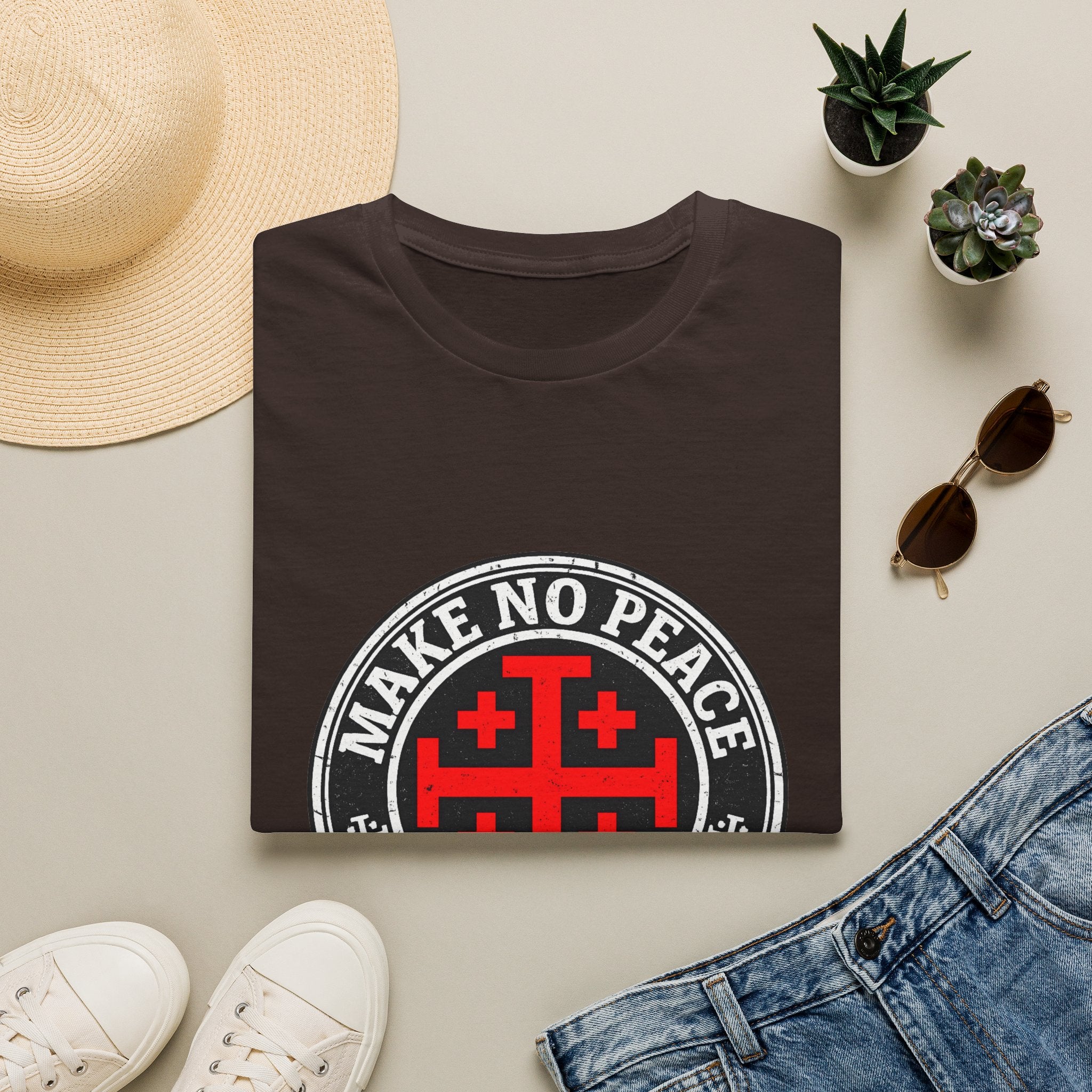 Make No Peace T-Shirt — Bold Crusader Emblem Tee ("Make No Peace With Evil")