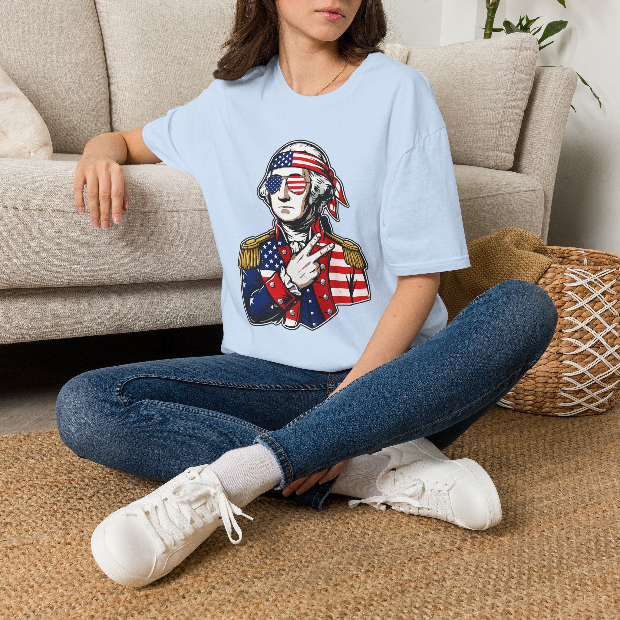 Patriotic George Washington T-Shirt – American Flag Bandana & Shades Tee