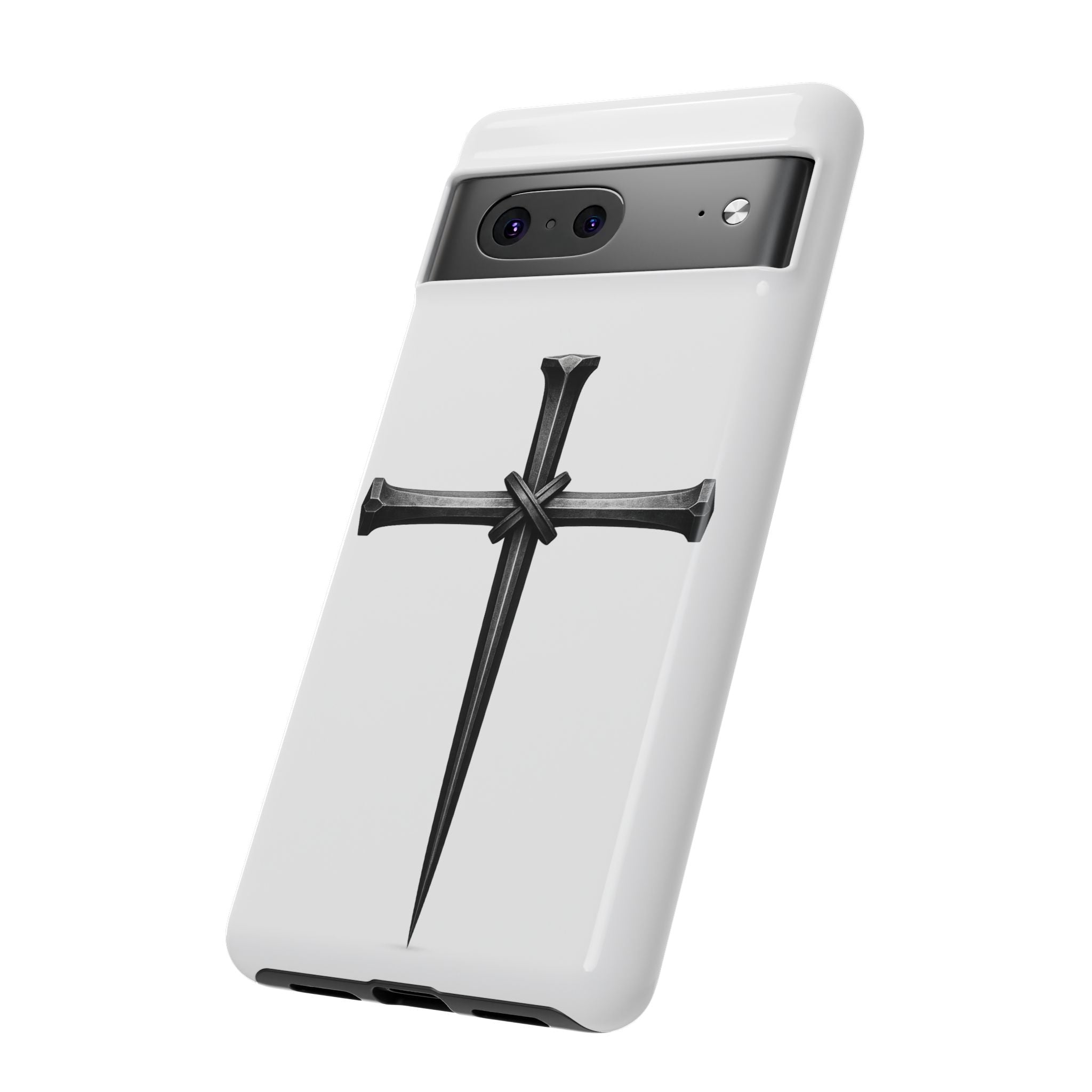 Nail Cross Tough Phone Case – Minimal Gothic Christian Armor for Samsung & iPhone