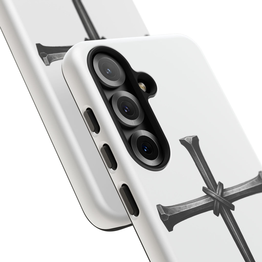 Nail Cross Tough Phone Case – Minimal Gothic Christian Armor for Samsung & iPhone