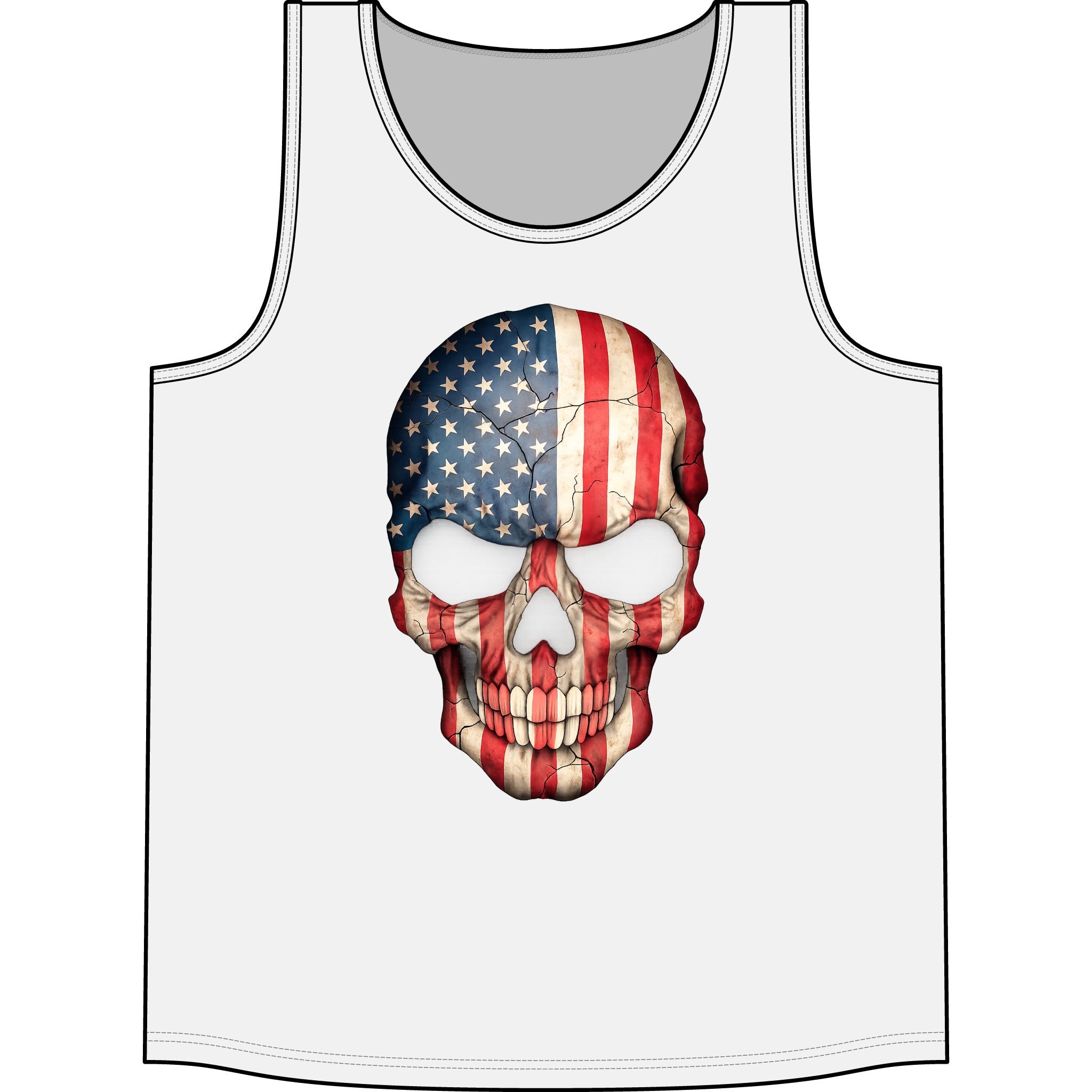 American Flag Skull Tank Top — Patriotic Skull Sleeveless Shirt for 4th of July & Concerts