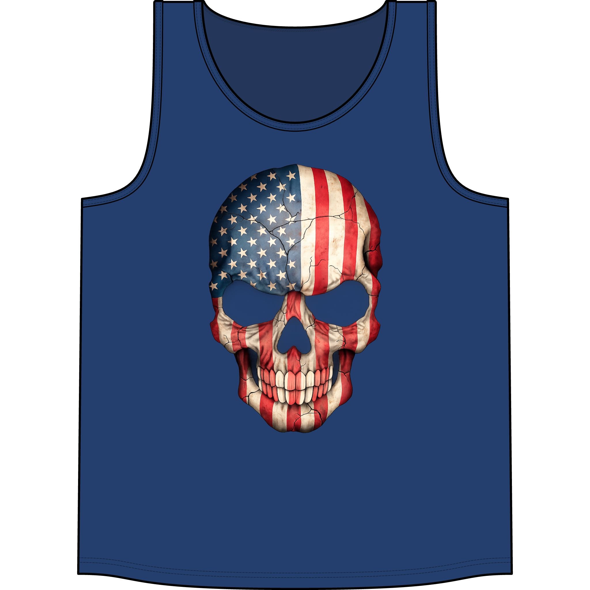 American Flag Skull Tank Top — Patriotic Skull Sleeveless Shirt for 4th of July & Concerts