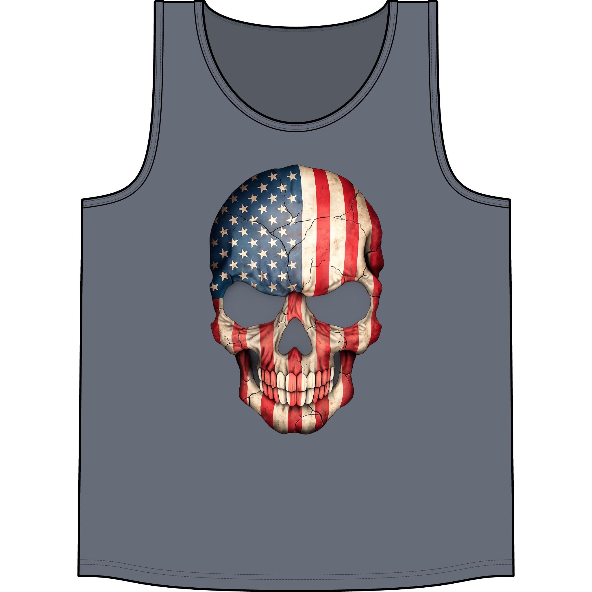 American Flag Skull Tank Top — Patriotic Skull Sleeveless Shirt for 4th of July & Concerts