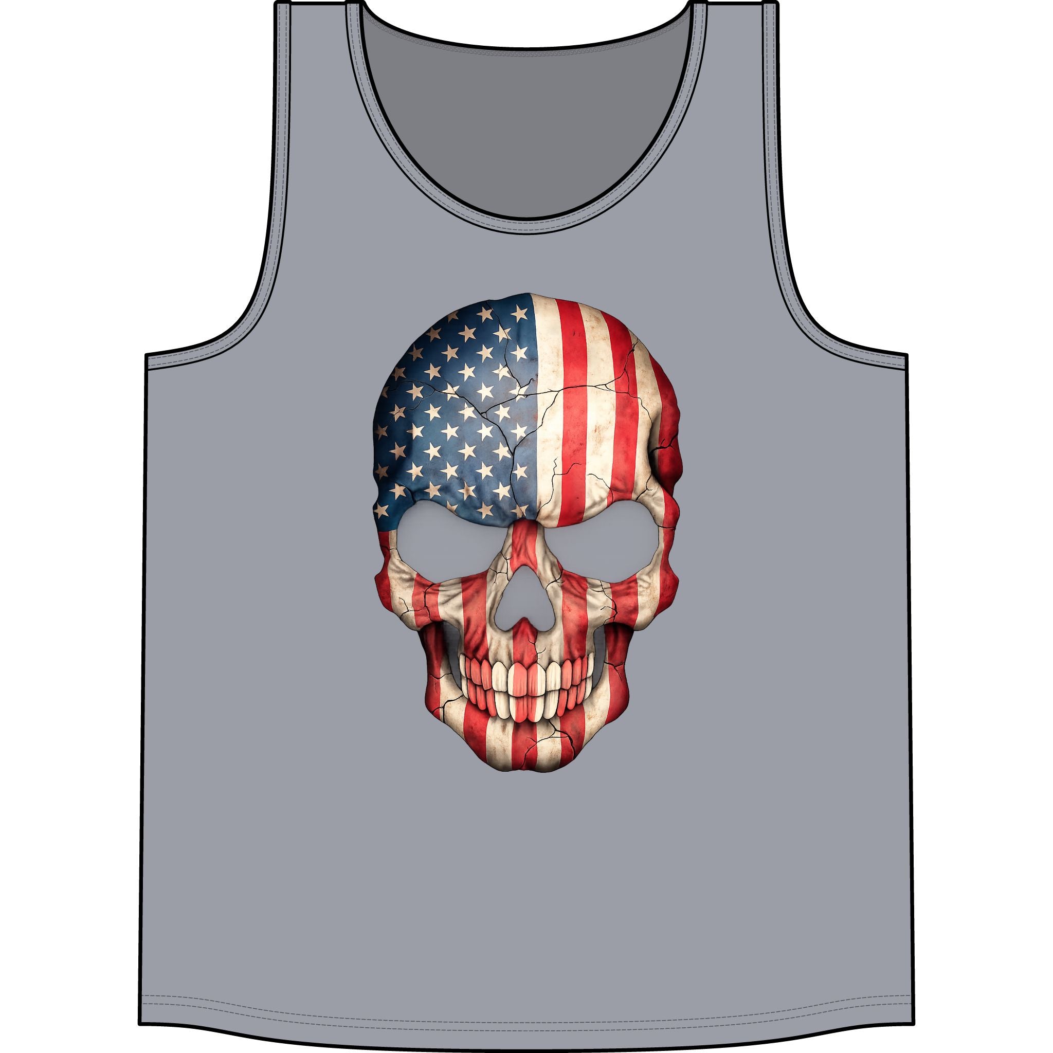 American Flag Skull Tank Top — Patriotic Skull Sleeveless Shirt for 4th of July & Concerts