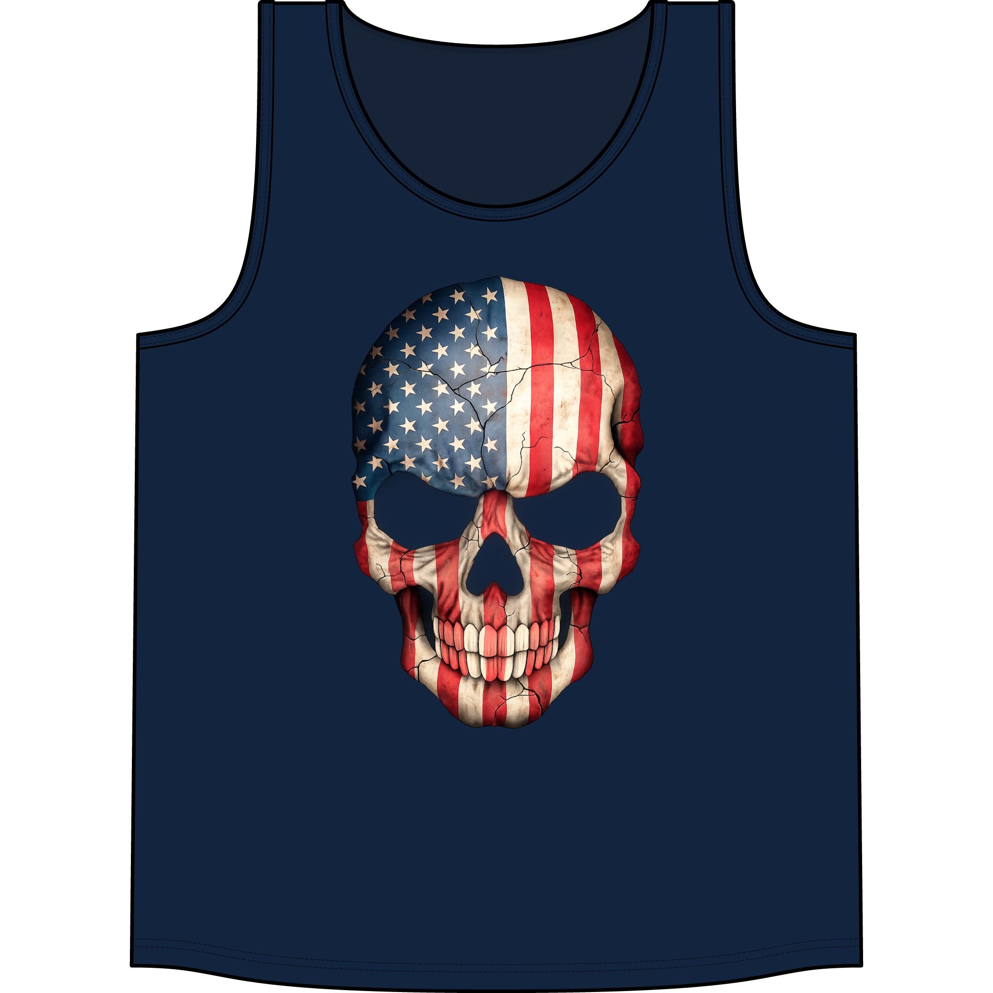 American Flag Skull Tank Top — Patriotic Skull Sleeveless Shirt for 4th of July & Concerts