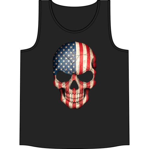American Flag Skull Tank Top — Patriotic Skull Sleeveless Shirt for 4th of July & Concerts