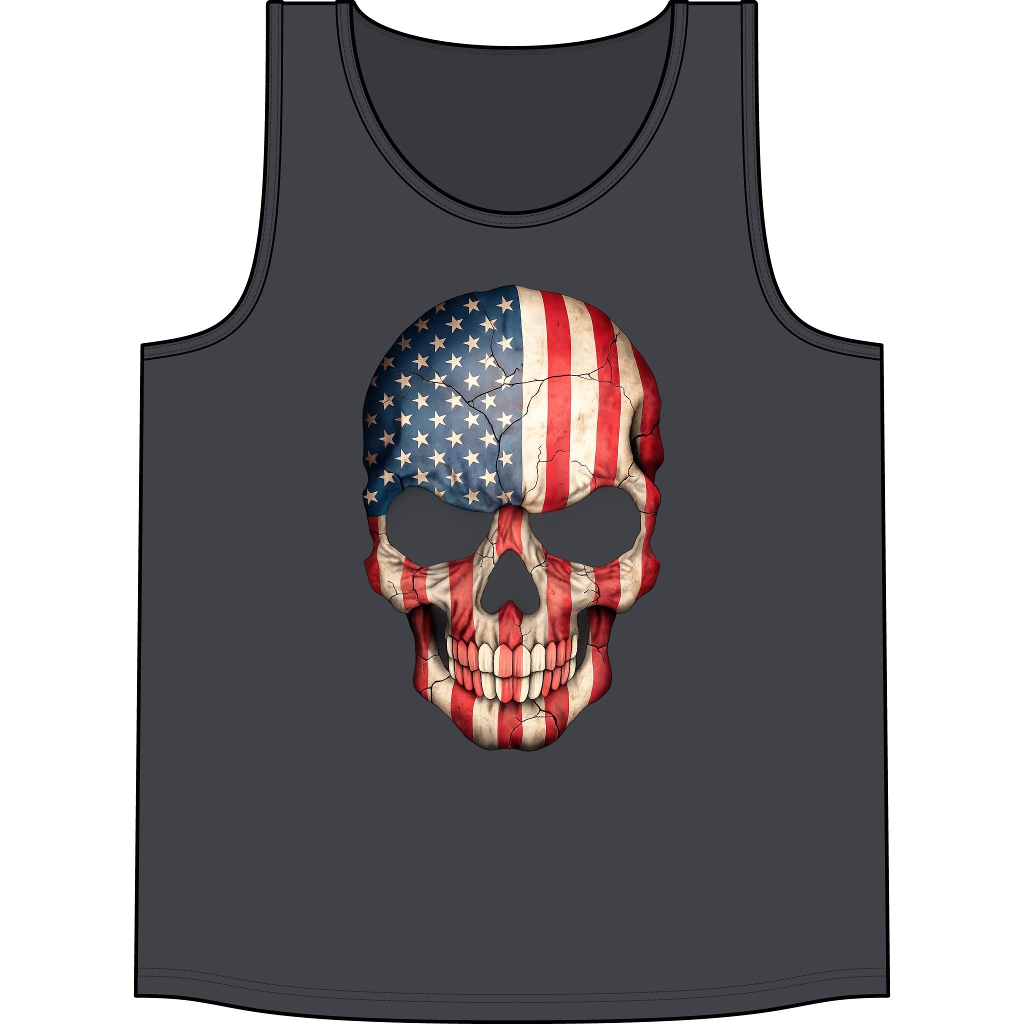 American Flag Skull Tank Top — Patriotic Skull Sleeveless Shirt for 4th of July & Concerts