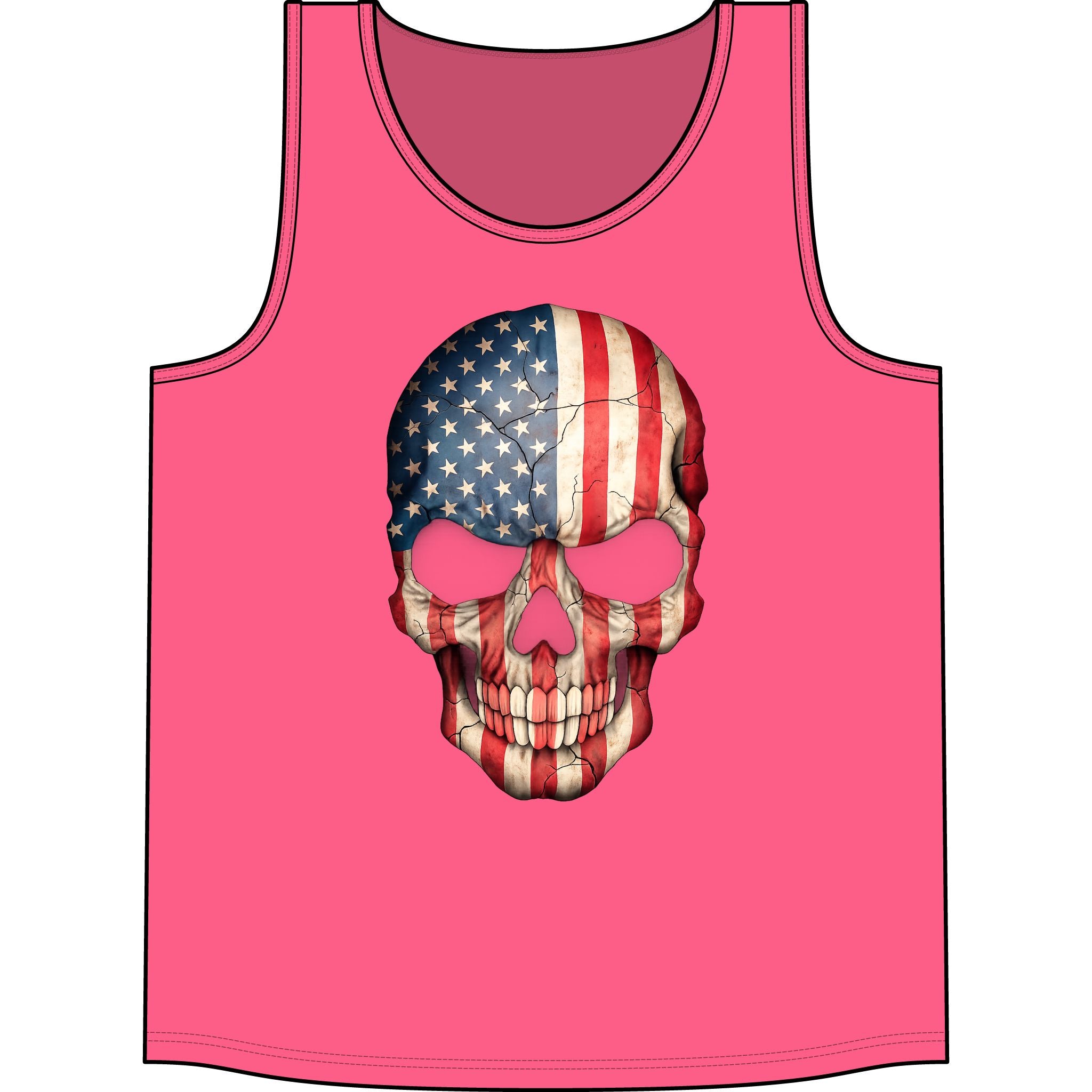 American Flag Skull Tank Top — Patriotic Skull Sleeveless Shirt for 4th of July & Concerts